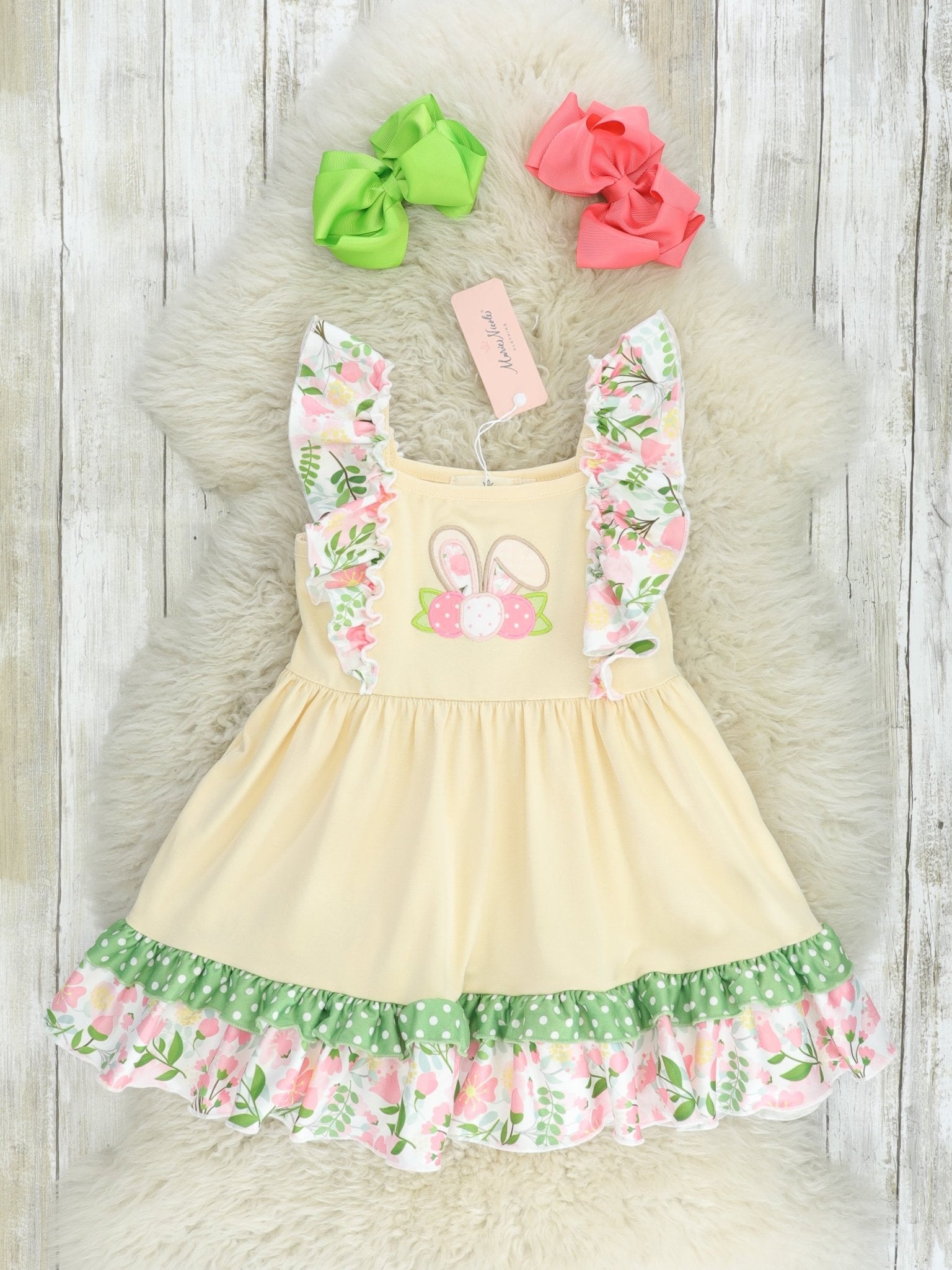 Eggshell Floral Bunny Ruffle Dress - Marie Nicole Clothing