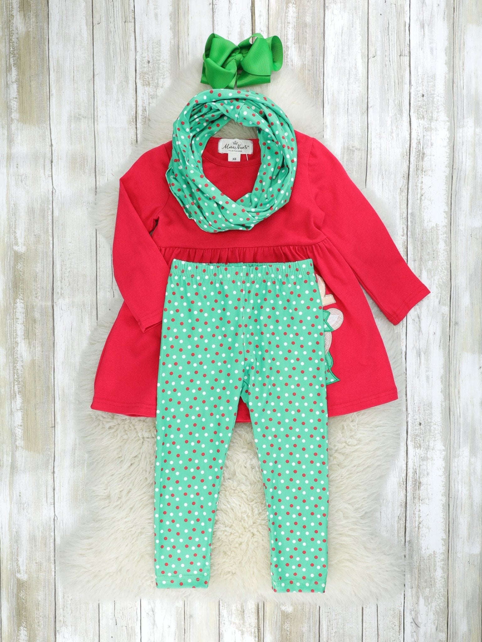 Red & Green Reindeer 3 - Piece Outfit - Marie Nicole Clothing