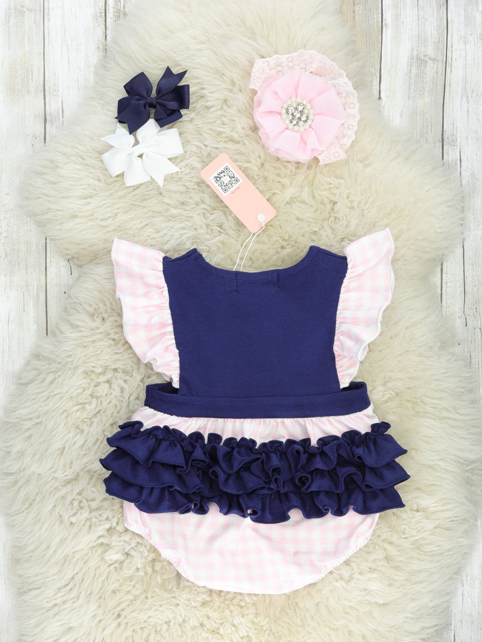 Gingham Sailboat Ruffle Bubble Romper - Marie Nicole Clothing
