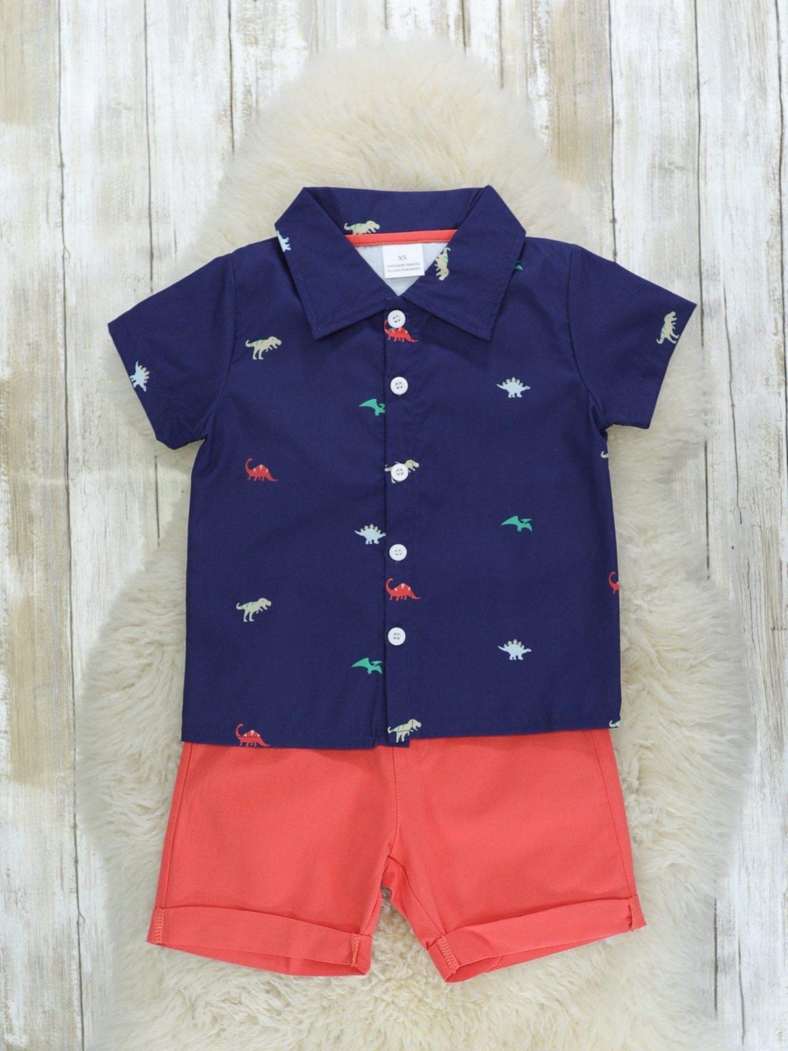 Navy Dino Polo & Shorts Outfit - Marie Nicole Clothing