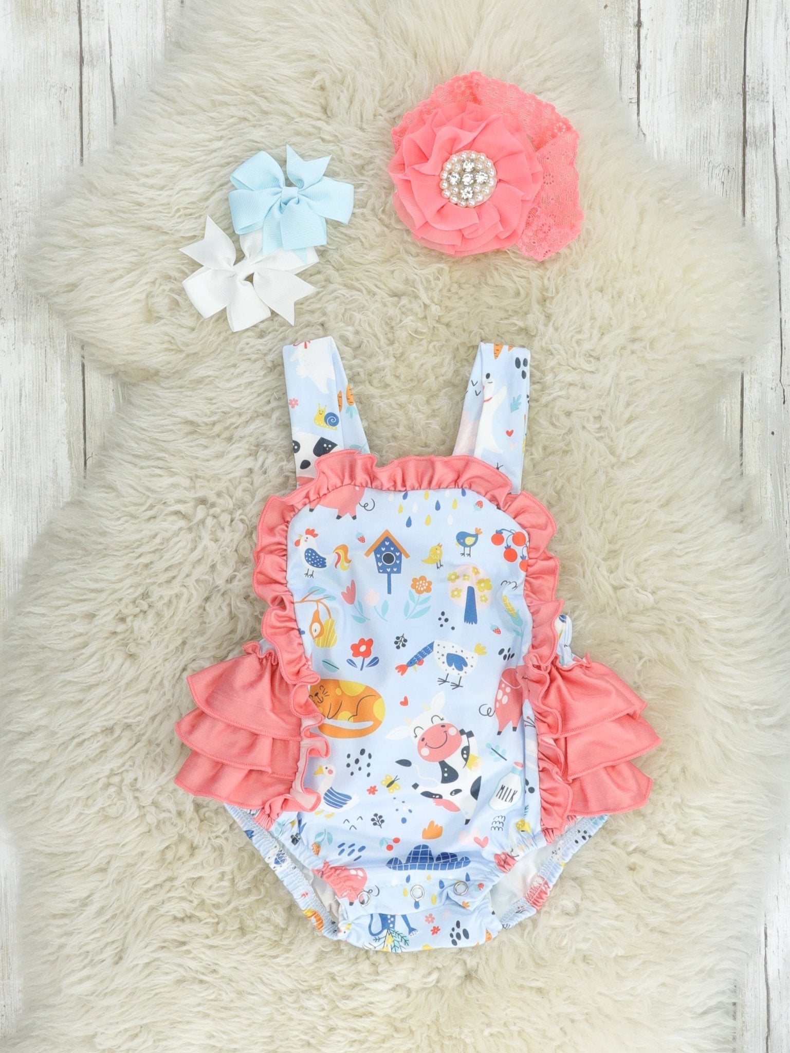 Coral Farm Ruffle Bubble Romper - Marie Nicole Clothing