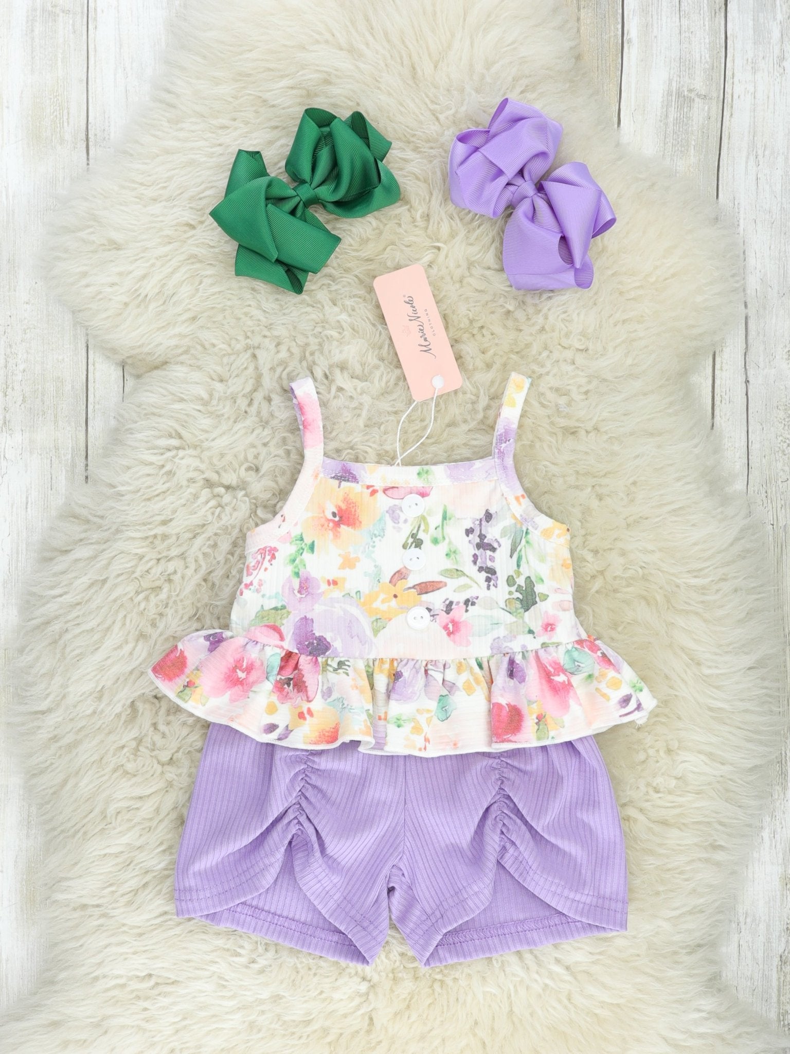Purple Watercolor Floral Tank & Shorts Outfit - Marie Nicole Clothing