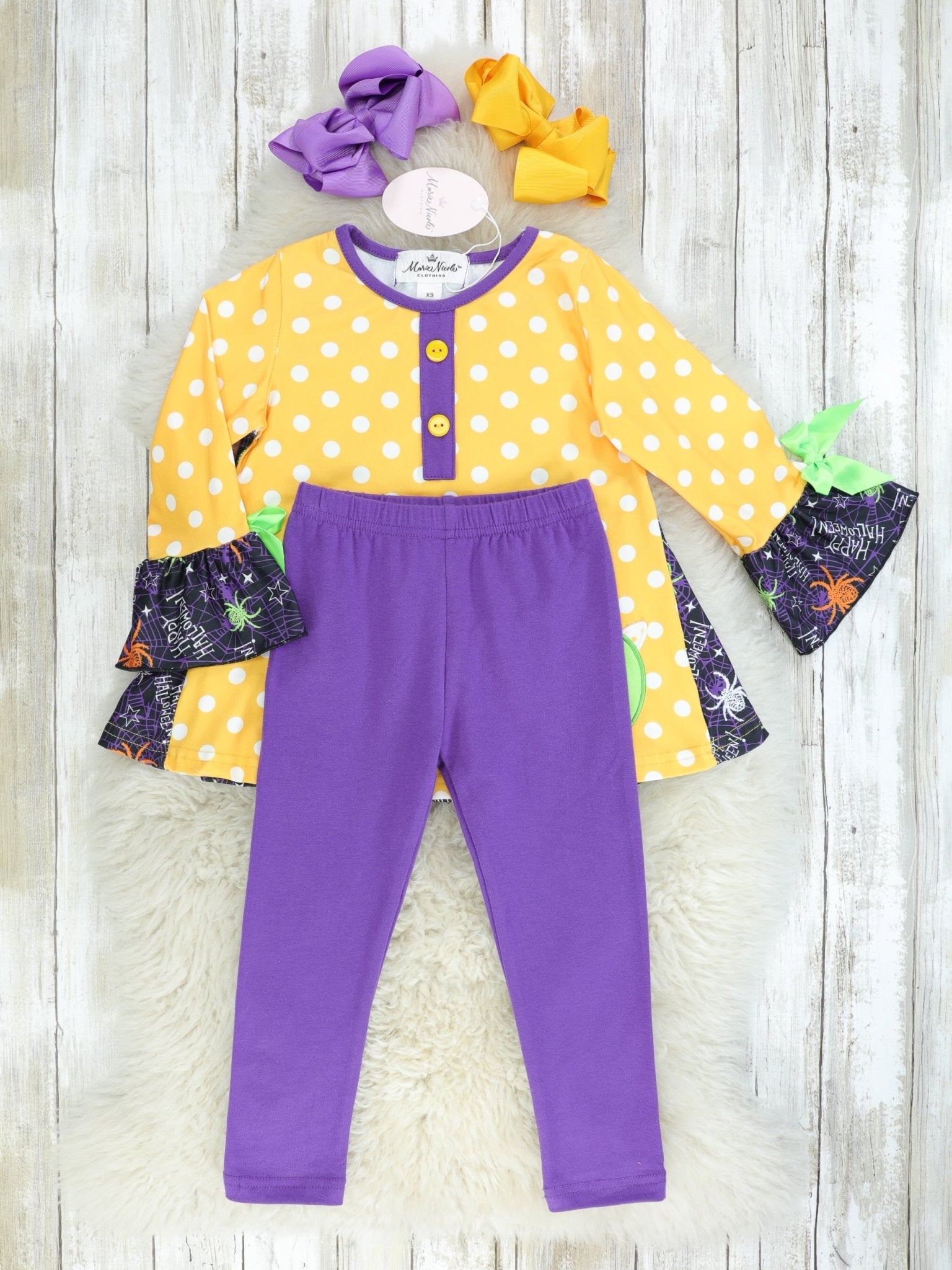 Orange Polka Dot "BOO" Outfit - Marie Nicole Clothing