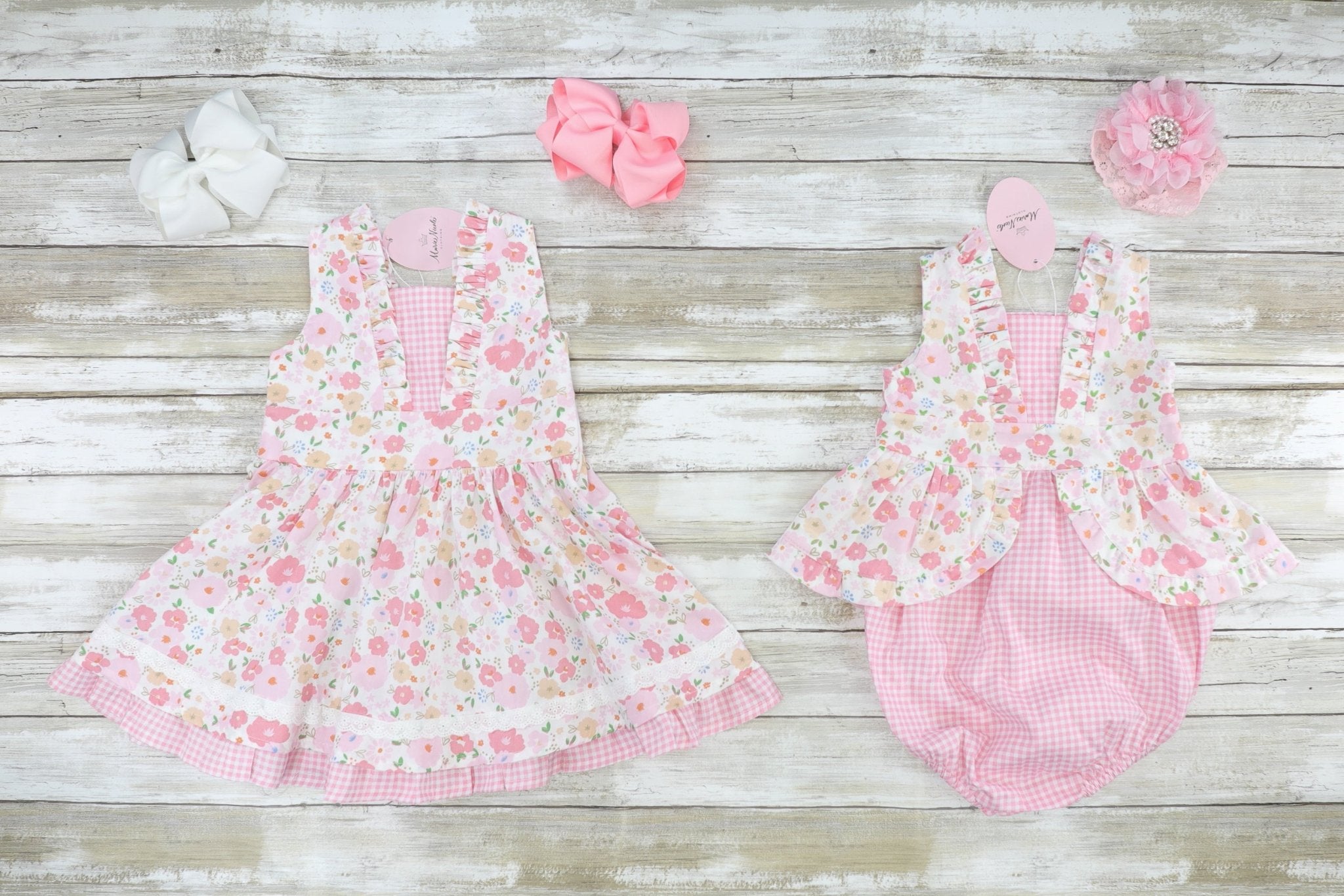 Pink Check Floral Dress - Marie Nicole Clothing
