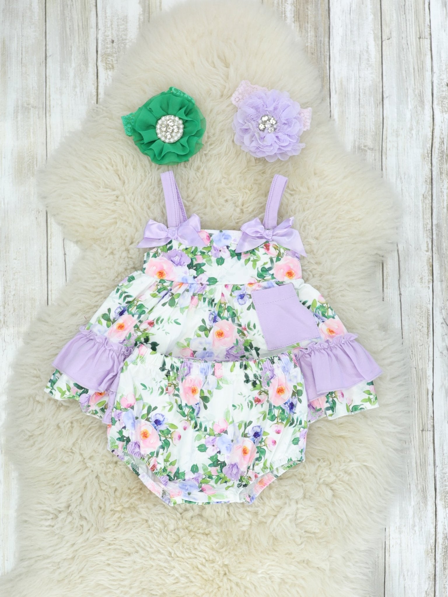 Purple Floral Ruffle Top & Bloomers Set - Marie Nicole Clothing