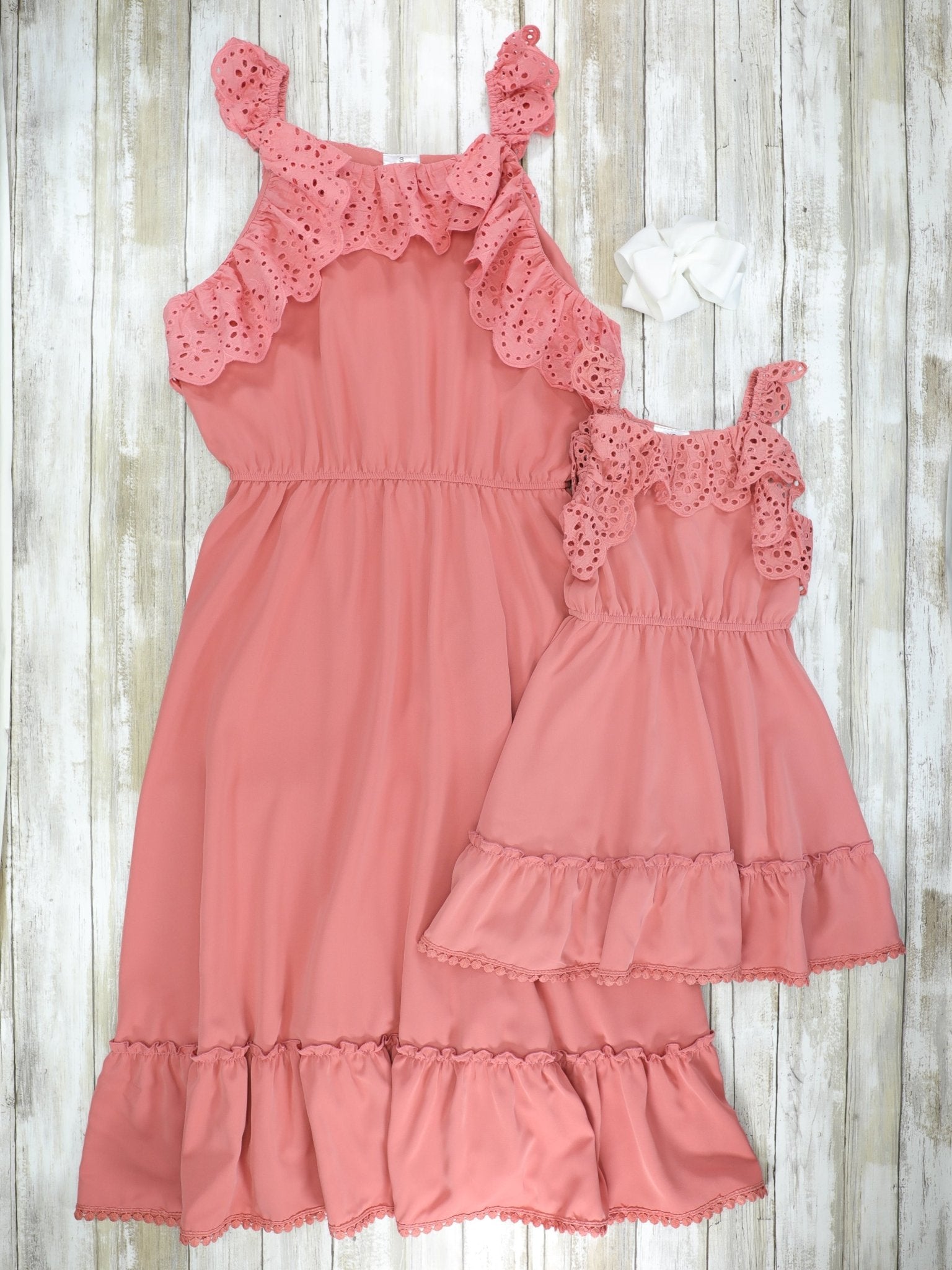 Mom & Me Dusty Rose Ruffle Midi Tank Dress - Marie Nicole Clothing