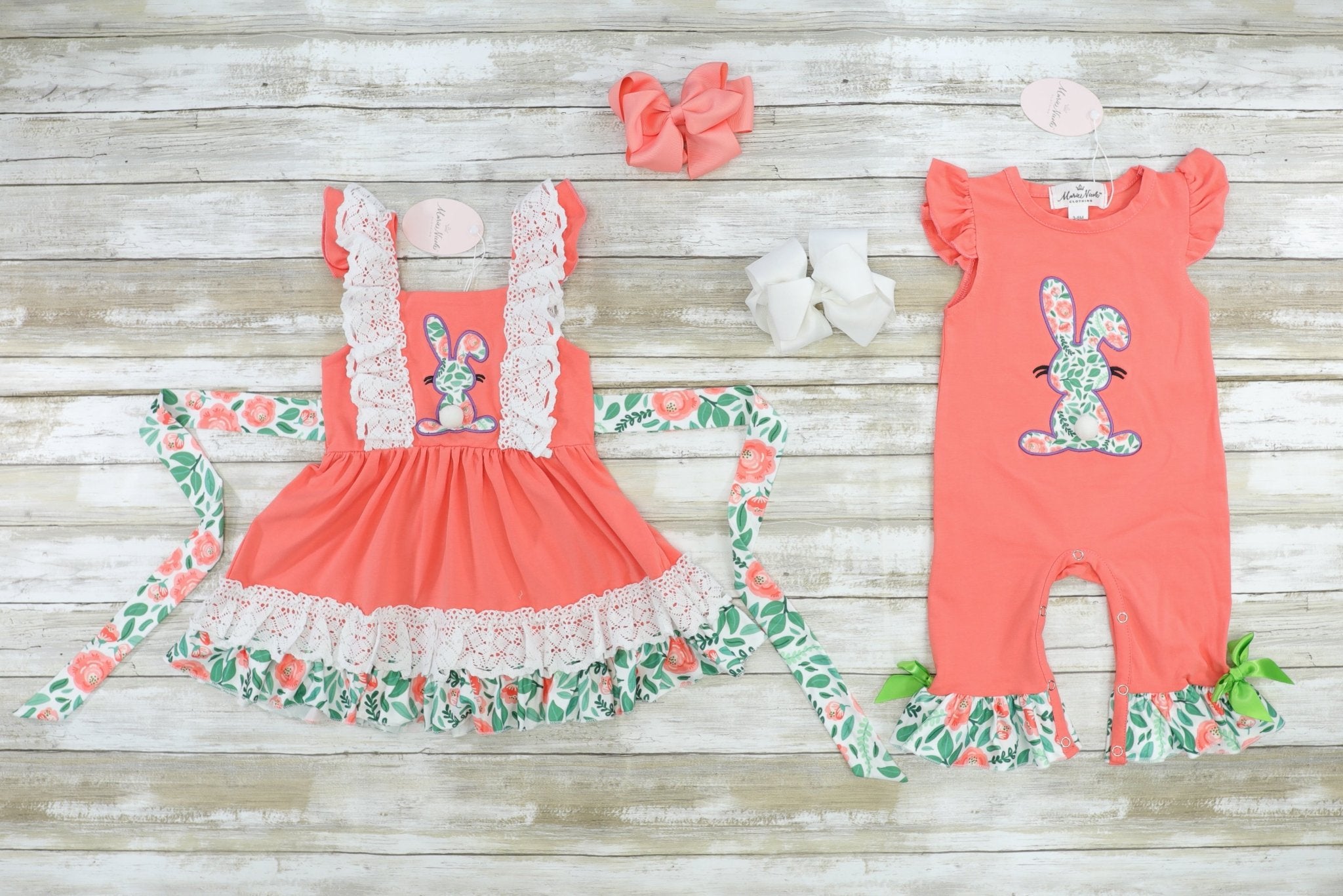 Coral Bunny Tunic & Floral Pants Outfit - Marie Nicole Clothing