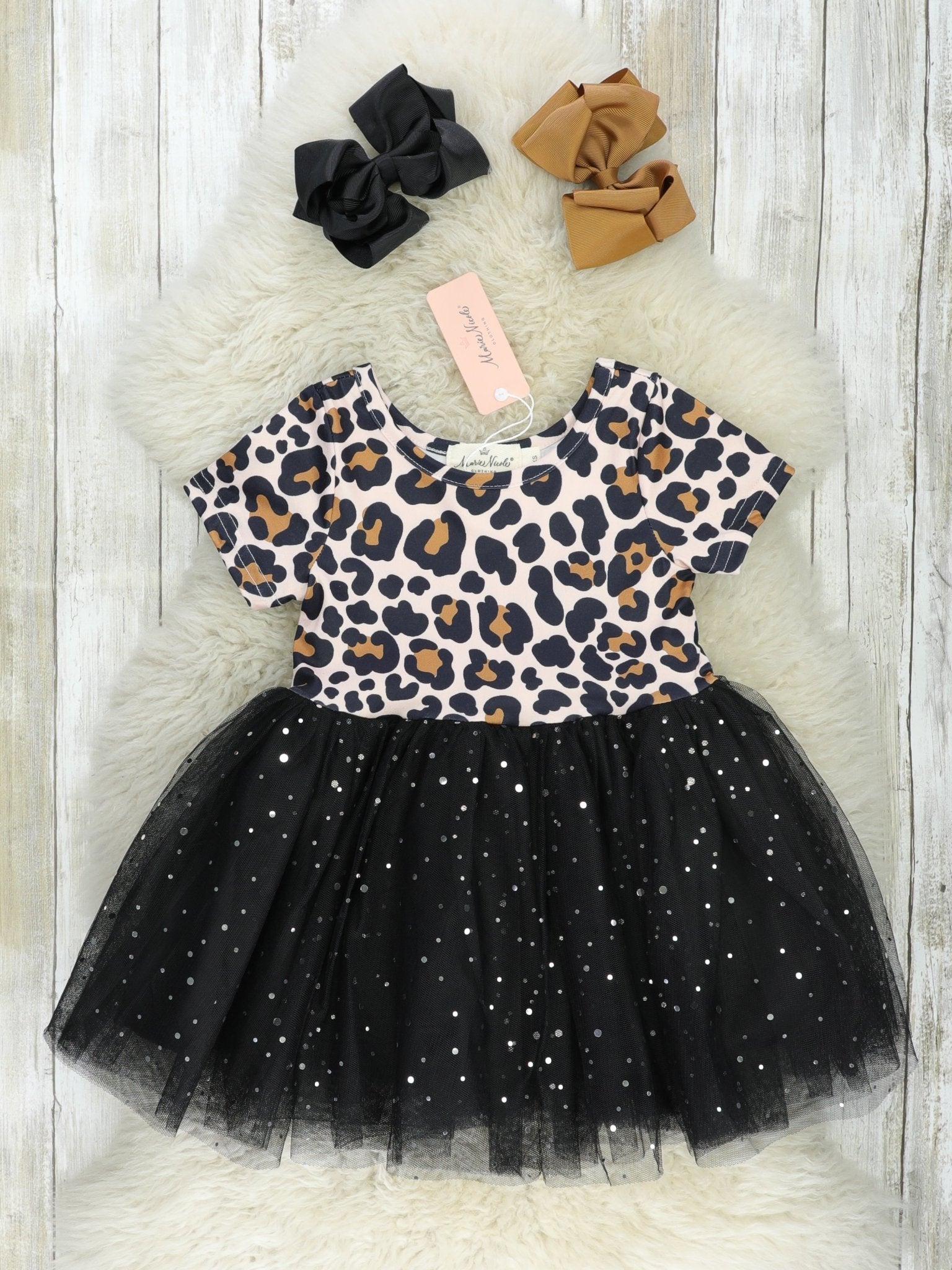 Leopard Sparkly Tulle Dress - Marie Nicole Clothing