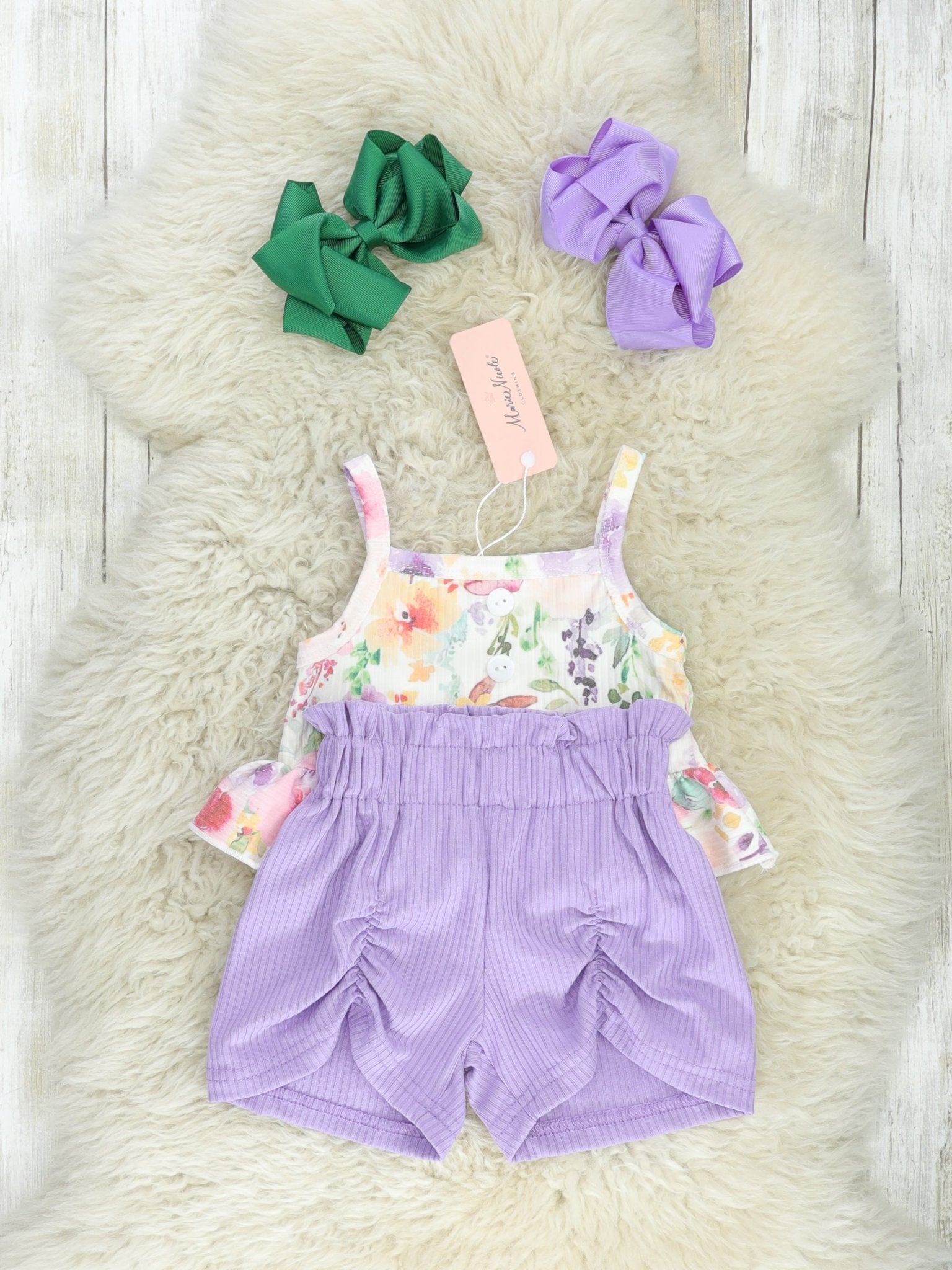 Purple Watercolor Floral Tank & Shorts Outfit - Marie Nicole Clothing