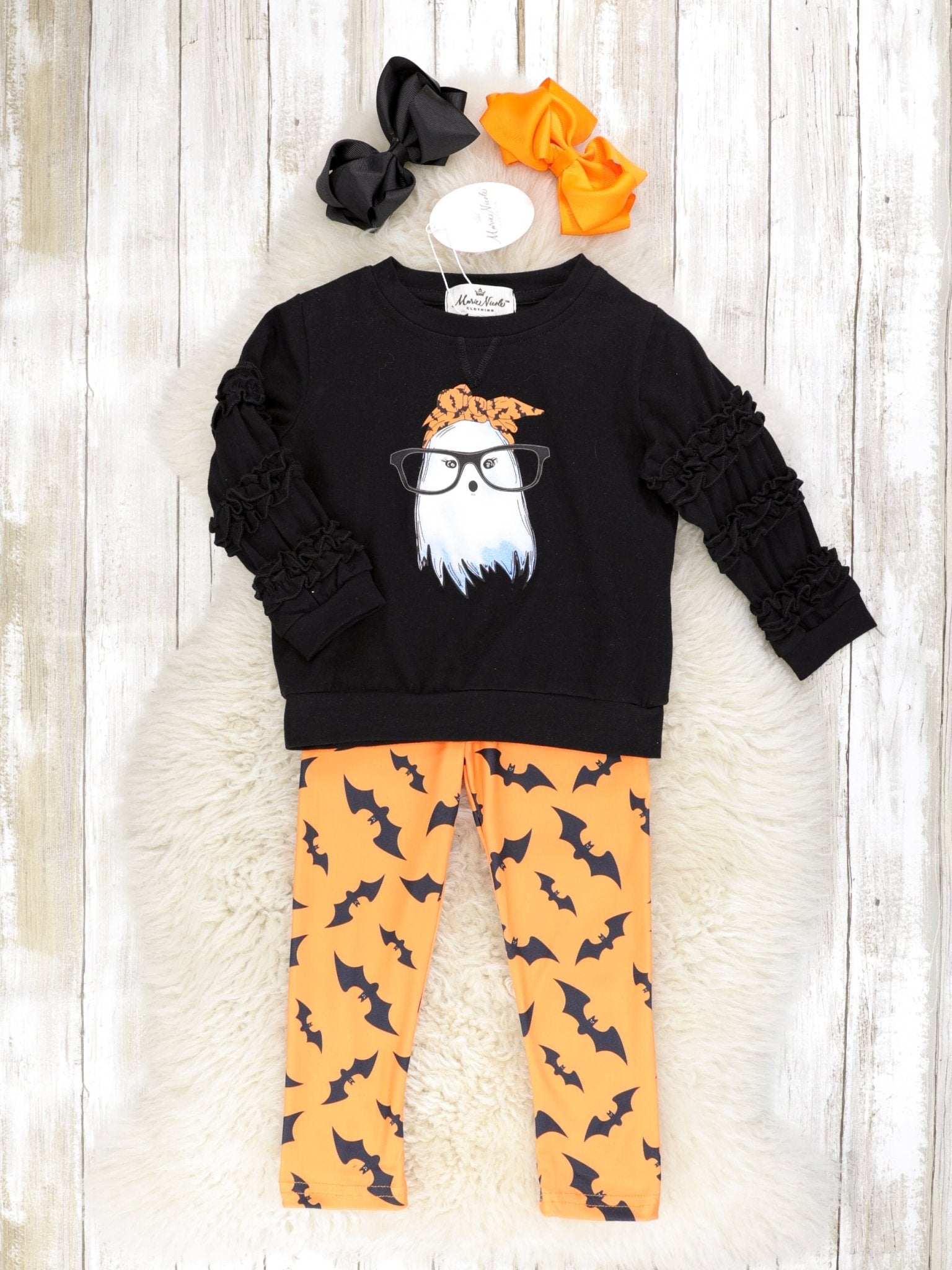 Bat Bandana Ghost Ruffle Top & Bottoms Outfit - Marie Nicole Clothing