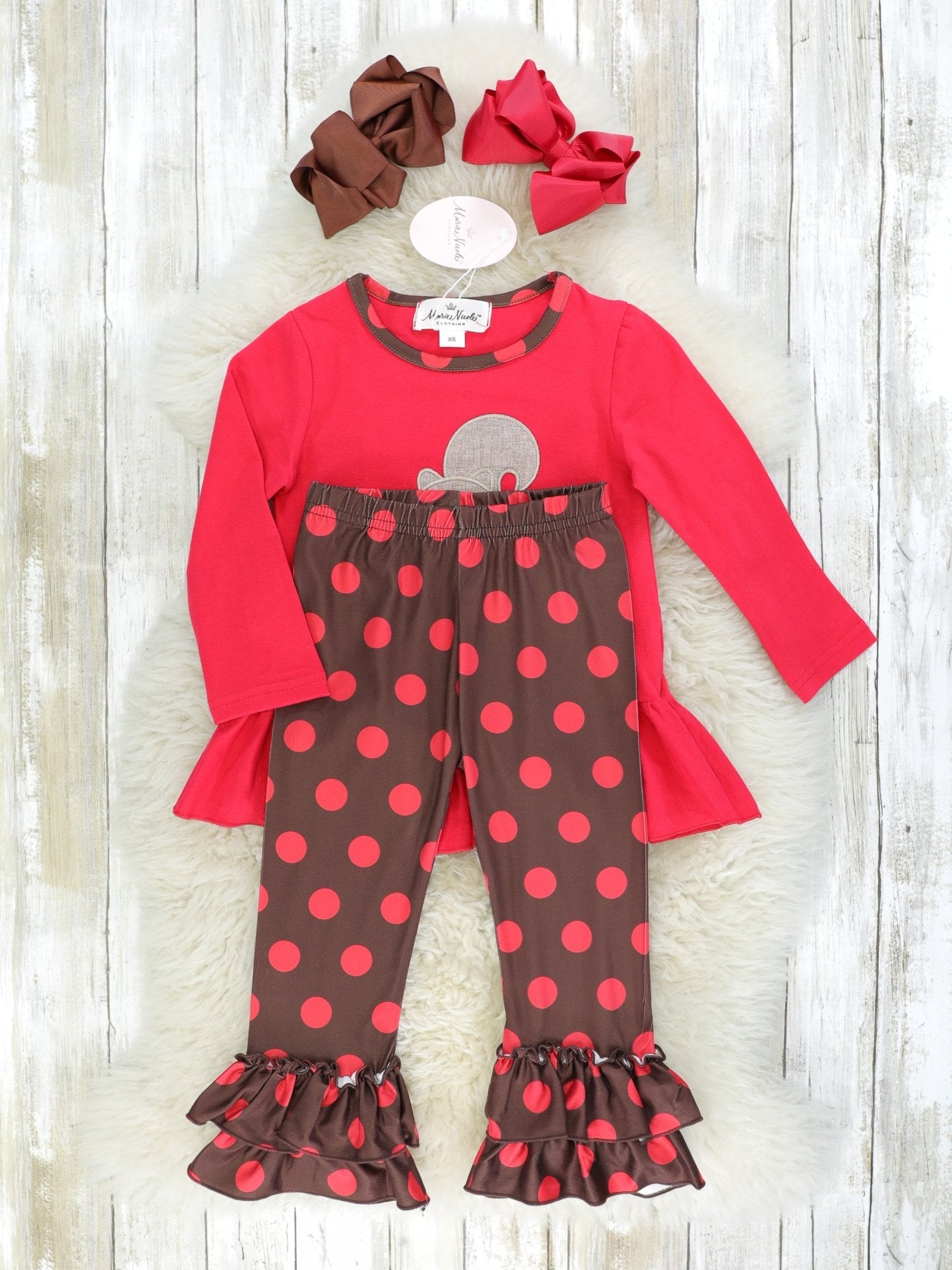 Polka Dotted Squirrel Ruffle Outfit - Marie Nicole Clothing