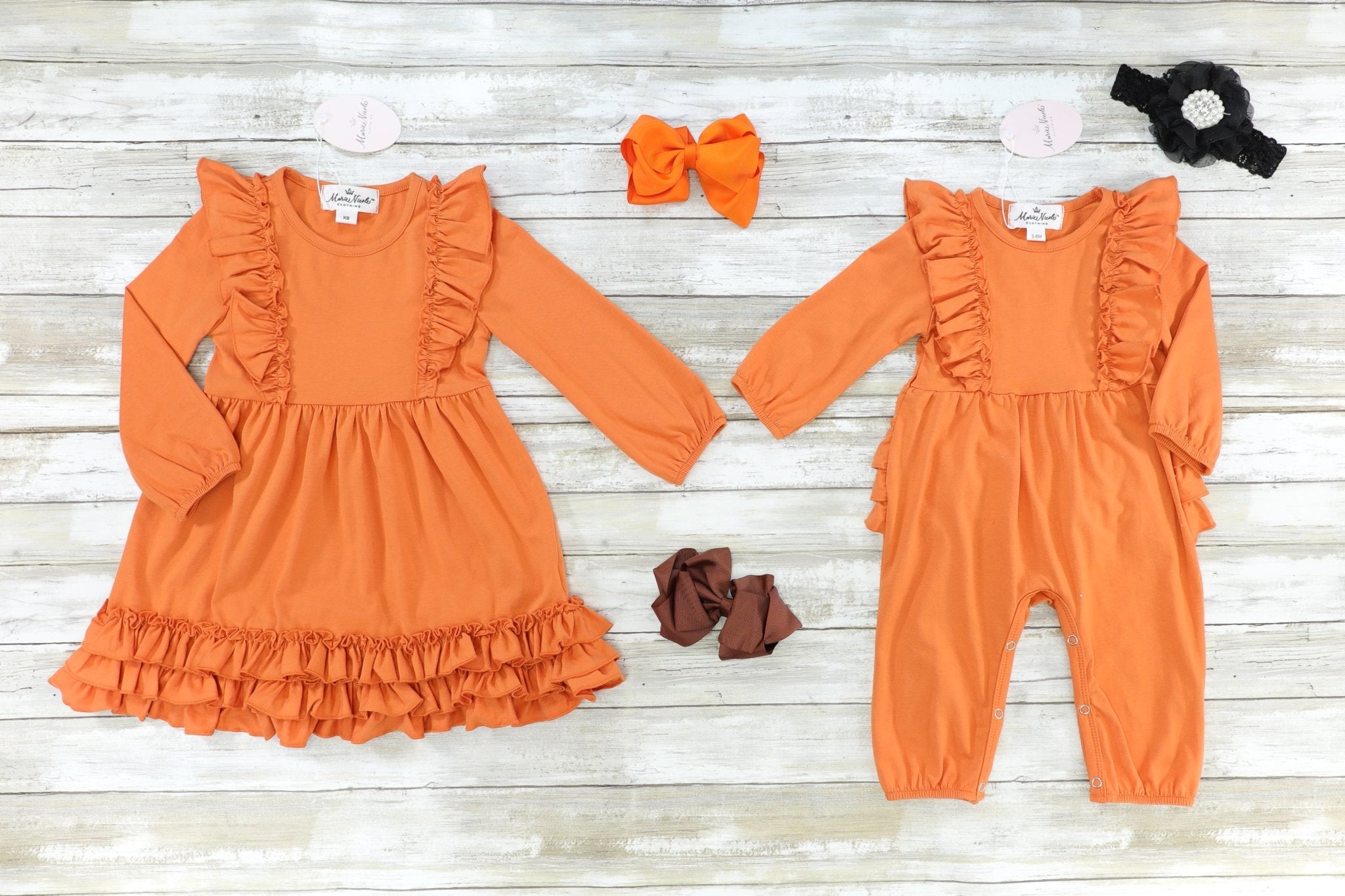 Orange Long Sleeve Ruffle Dress - Marie Nicole Clothing