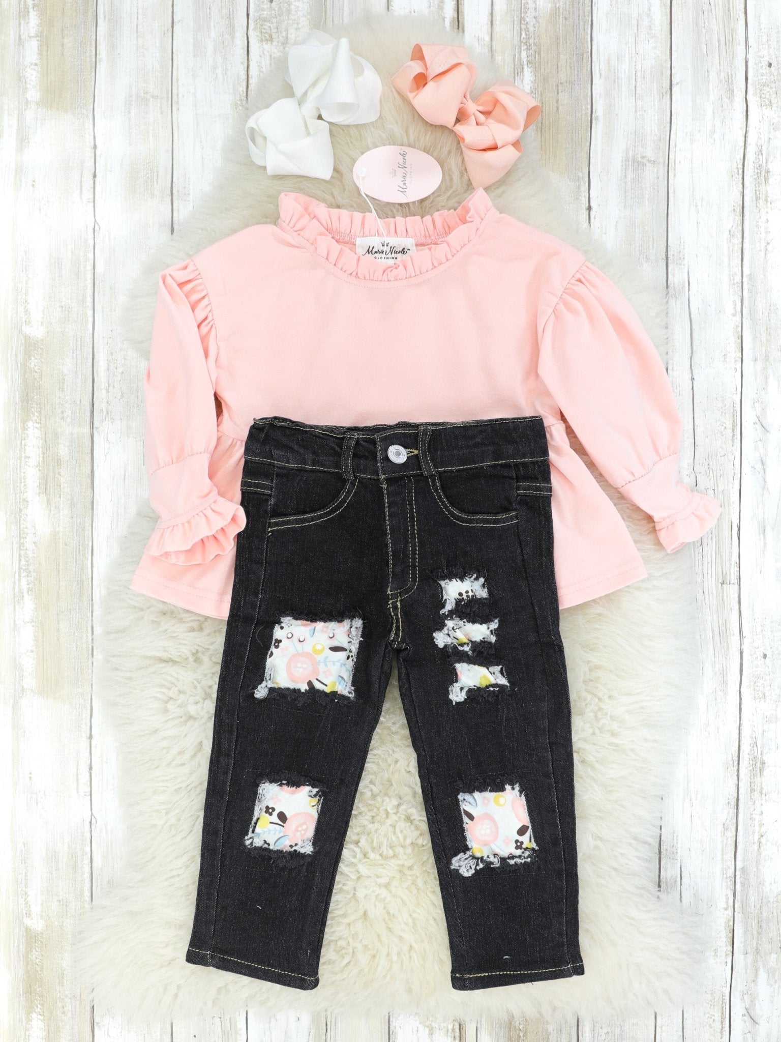 Pink High Neck Tunic & Distressed Denim Outfit - Marie Nicole Clothing