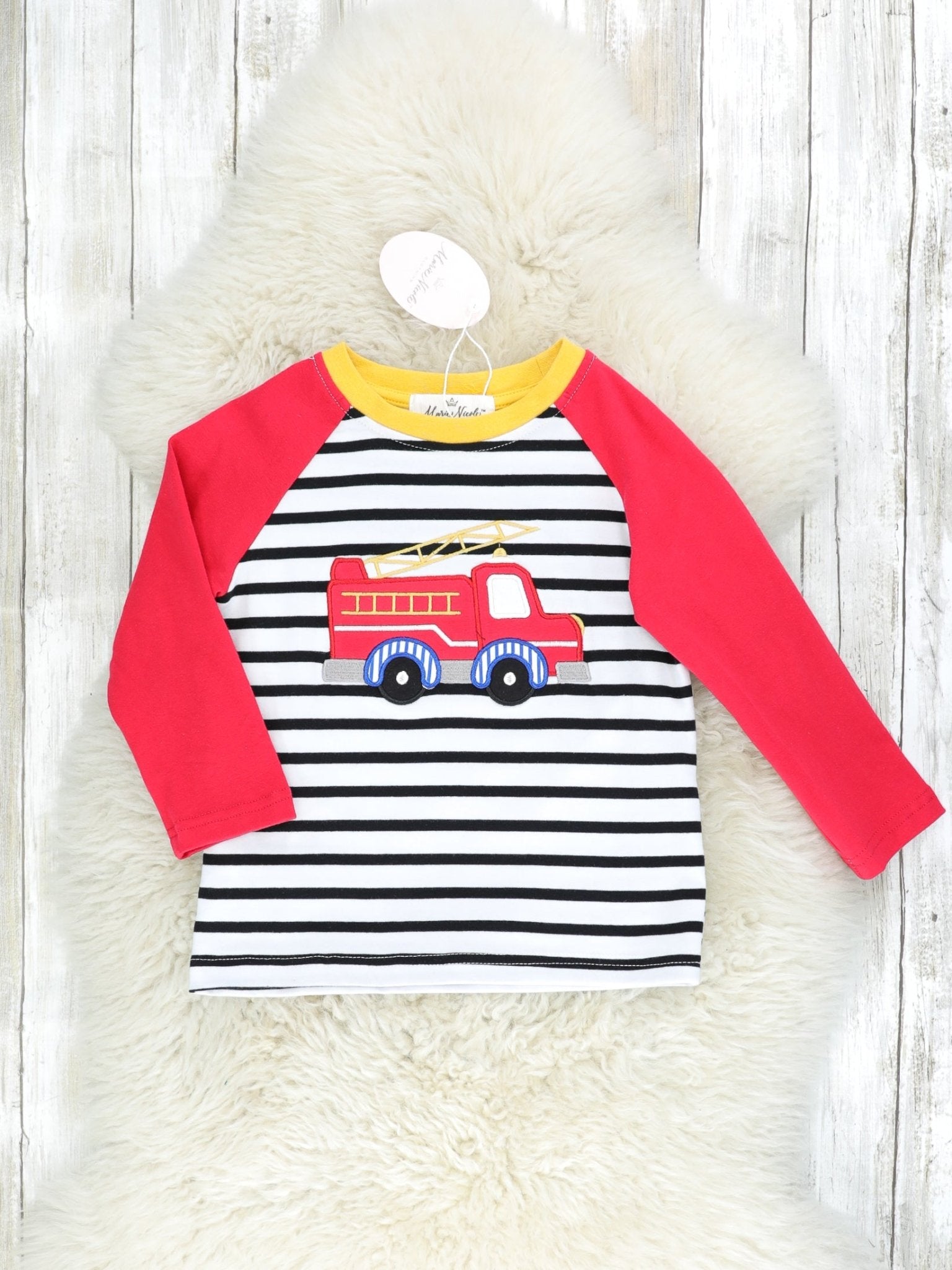 Striped Firetruck Red Raglan Shirt - Marie Nicole Clothing