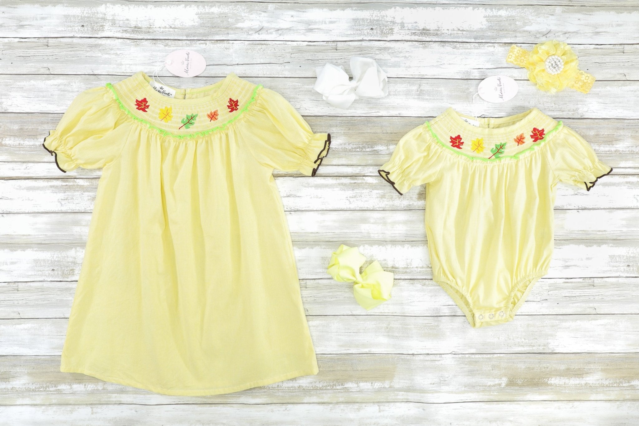 Fall Leaves Smocked Romper - Marie Nicole Clothing