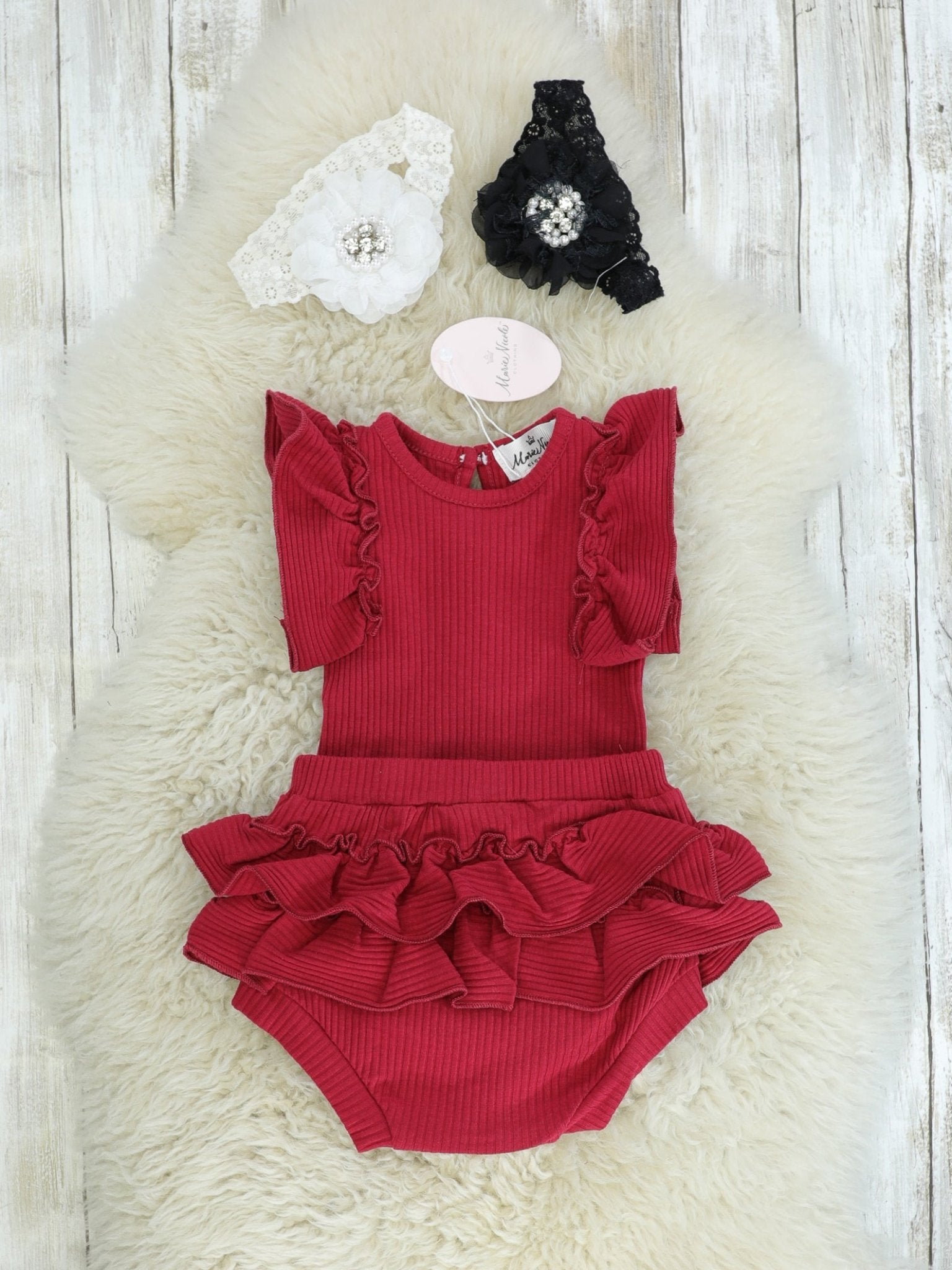 Burgundy Ruffle Top & Bloomer Set - Marie Nicole Clothing