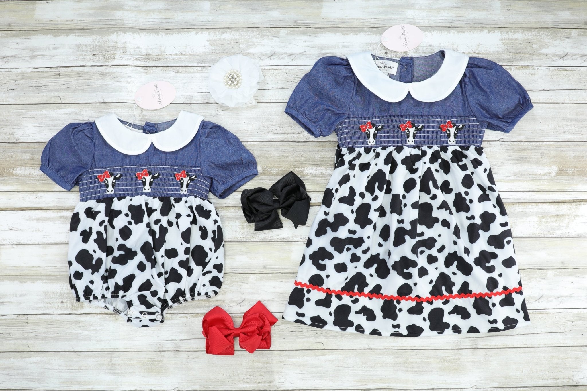 Chambray Cow Print Dress - Marie Nicole Clothing