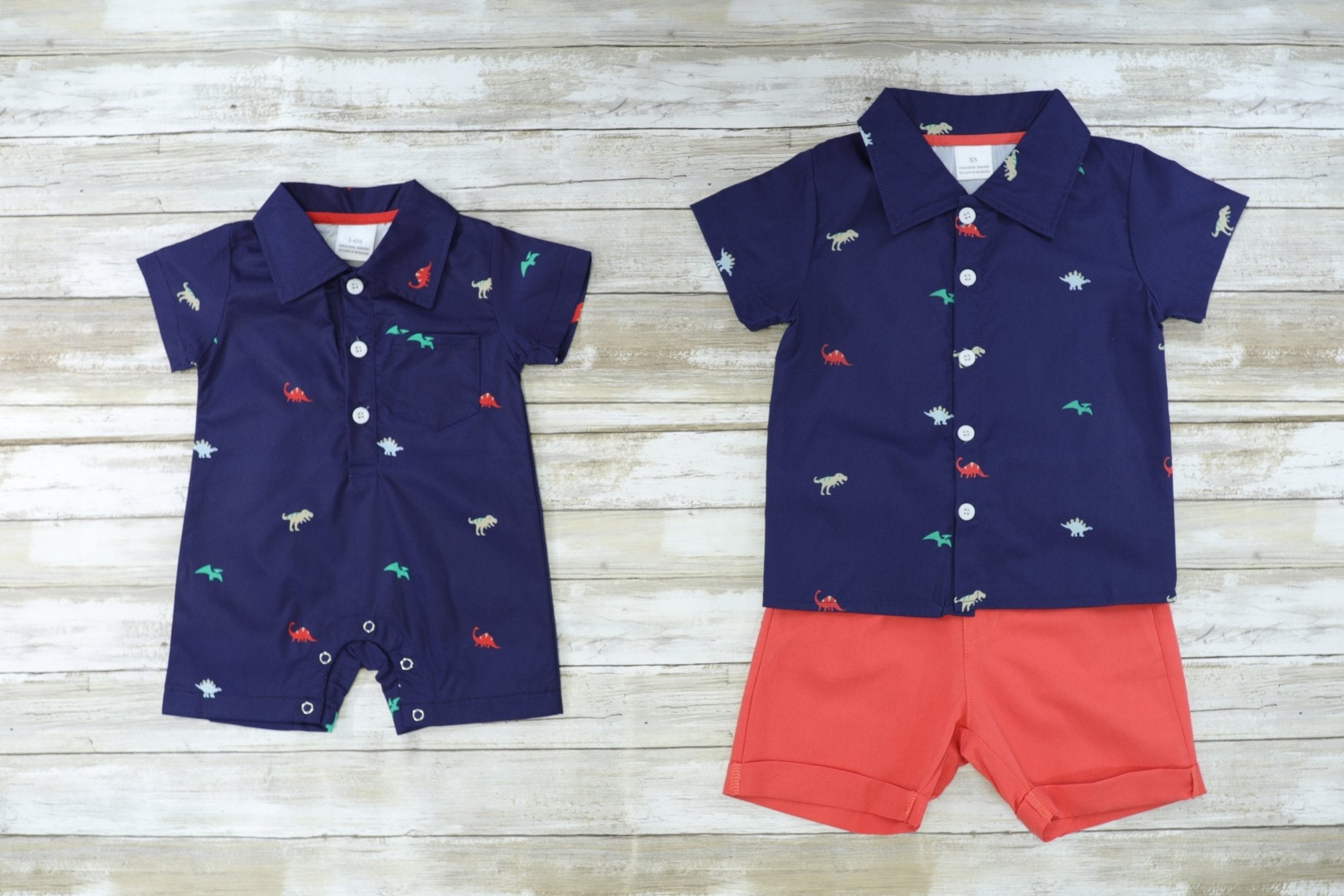 Navy Dino Polo & Shorts Outfit - Marie Nicole Clothing