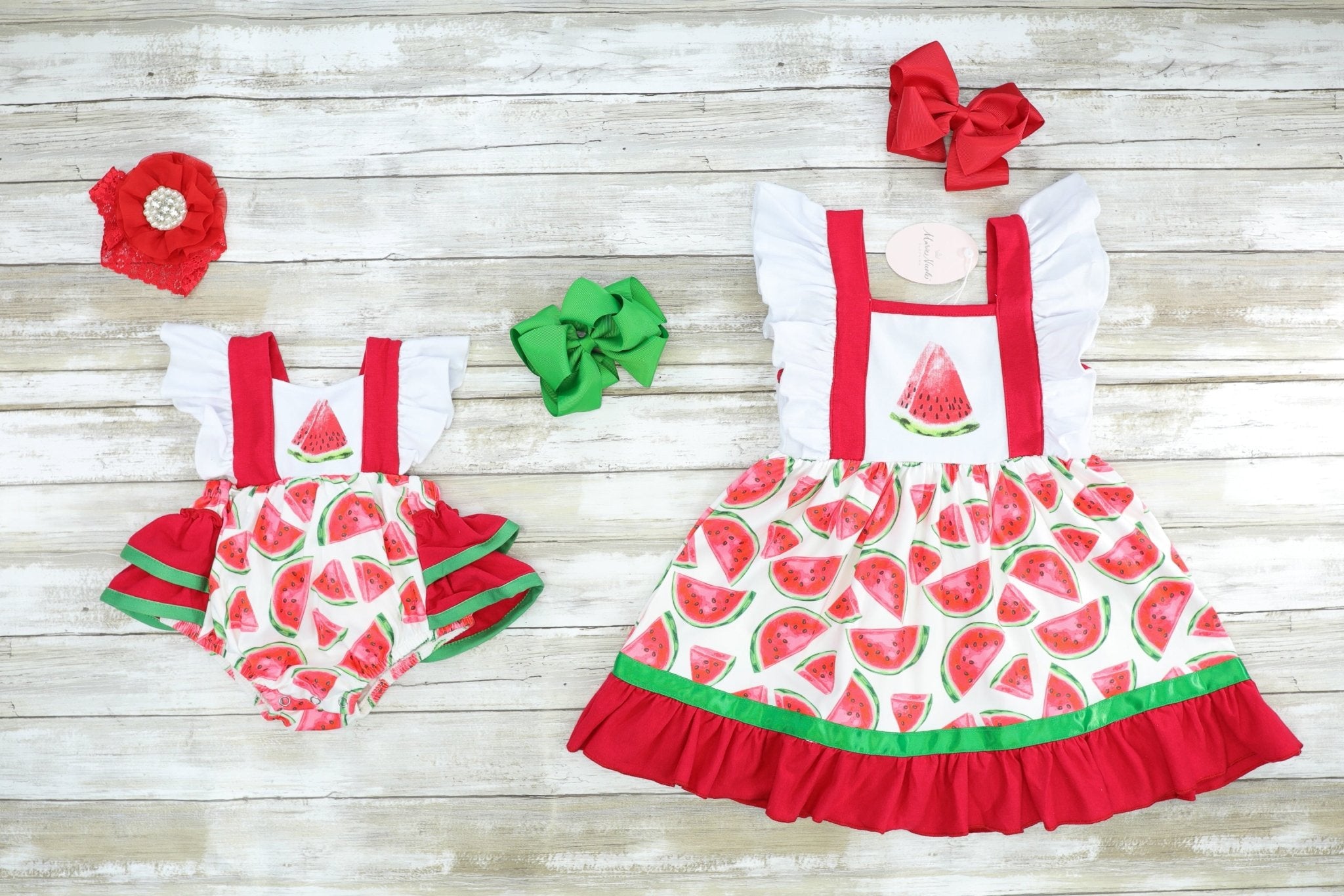 White Watermelon Ruffle Bubble Romper - Marie Nicole Clothing