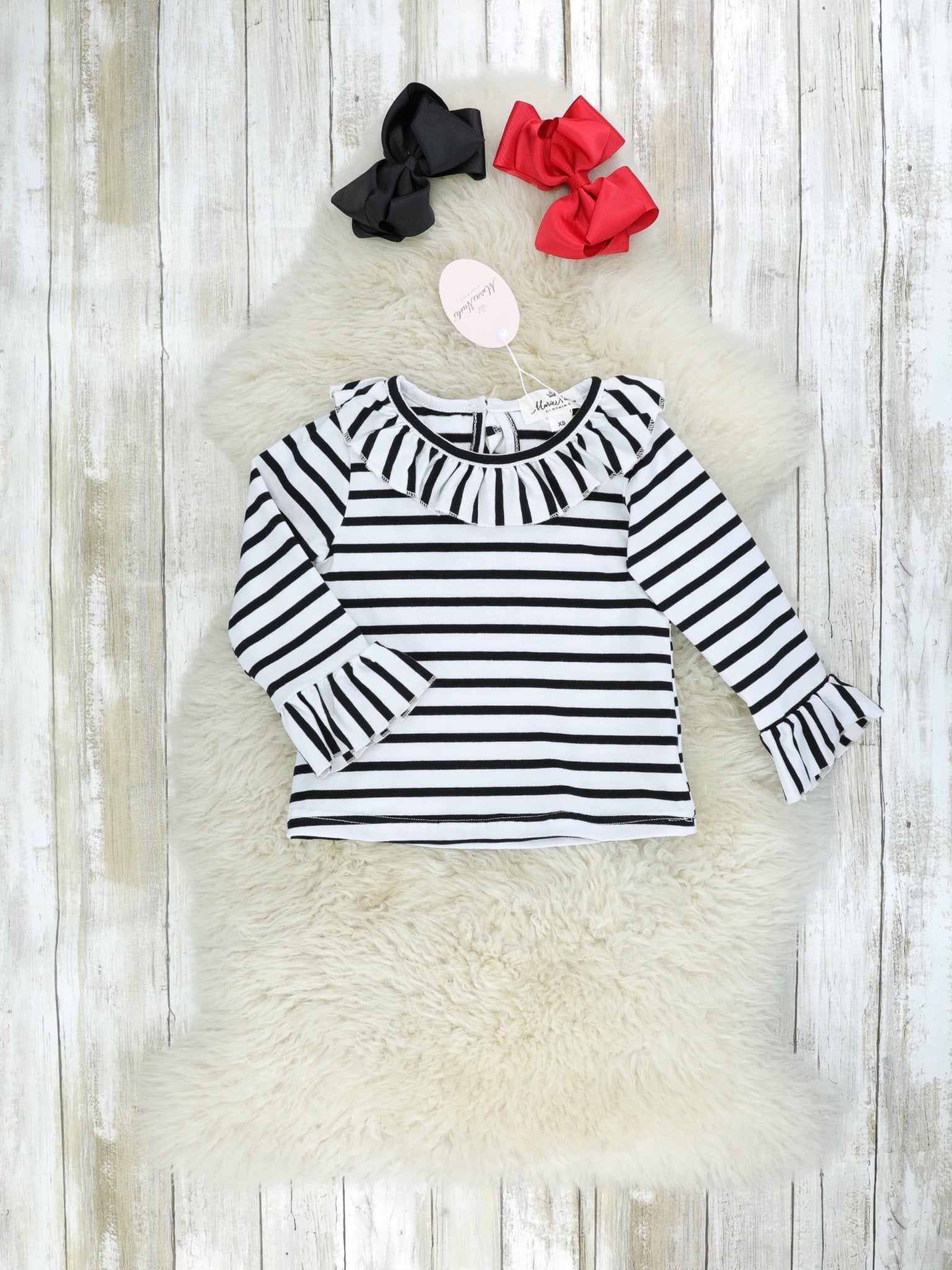 Red Striped Reindeer Ruffle Dress - Marie Nicole Clothing