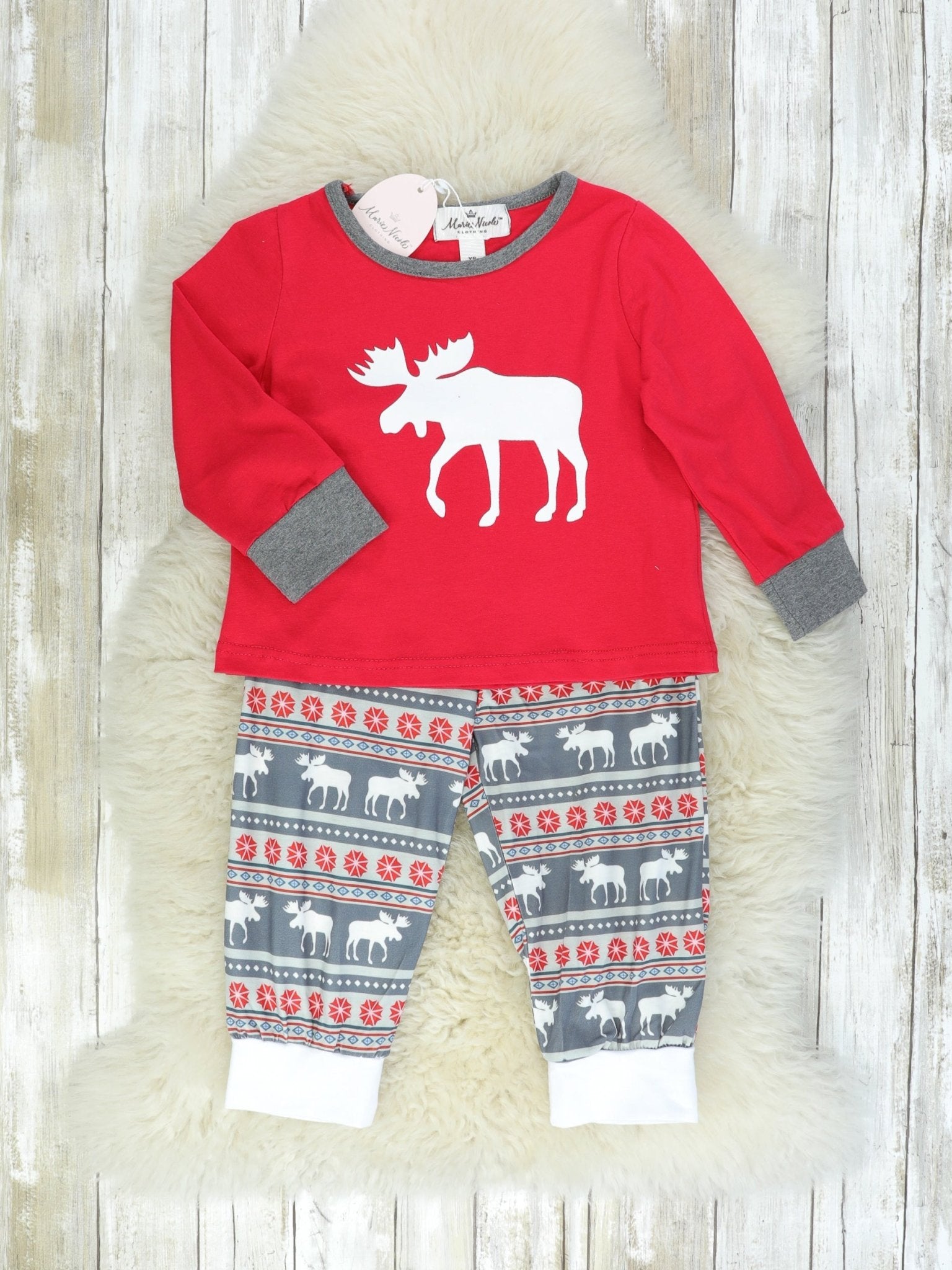 Family Red & Grey Moose Pajamas - Marie Nicole Clothing