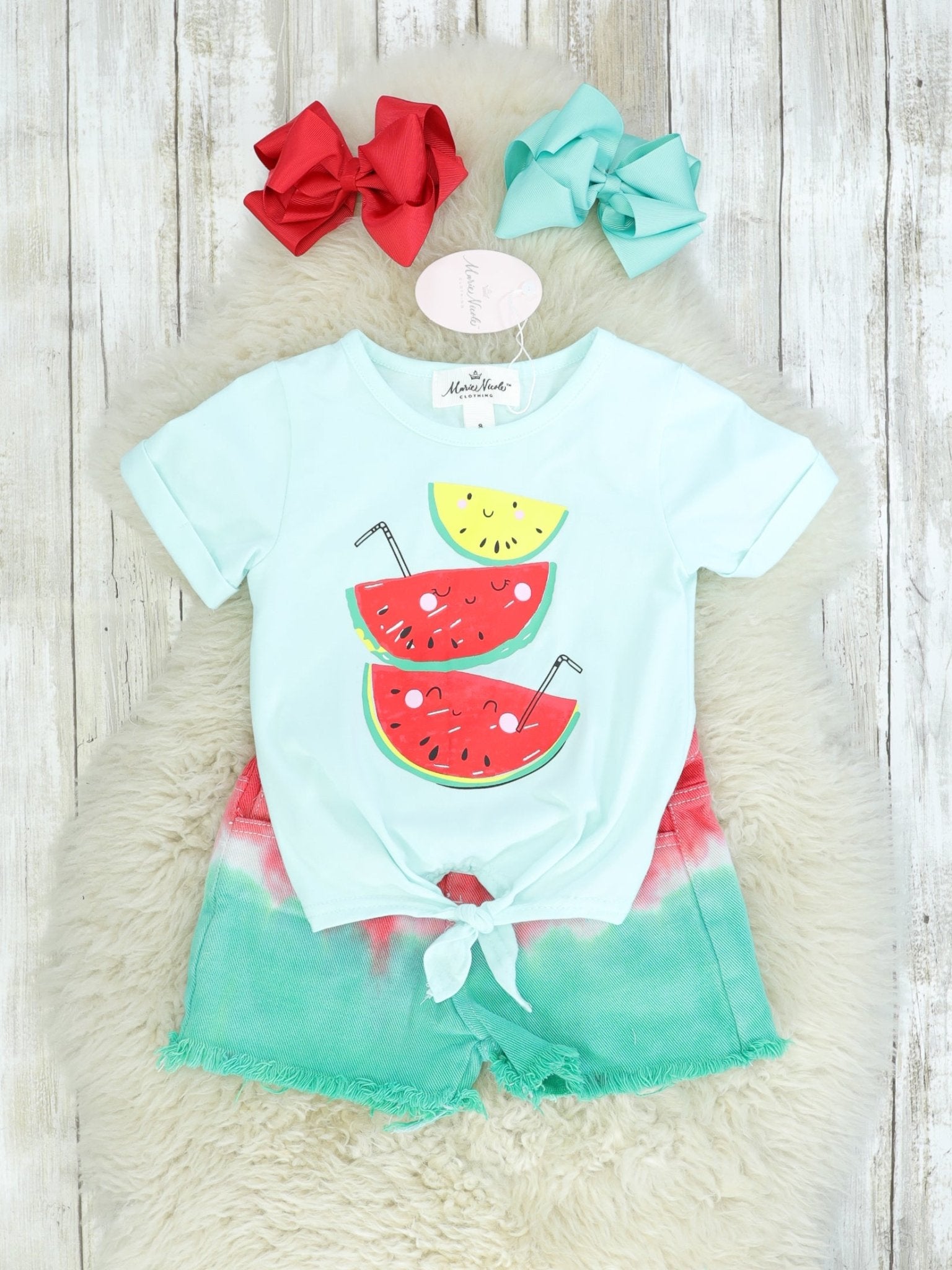 Watermelon Tie Top & Ombre Shorts Outfit - Marie Nicole Clothing