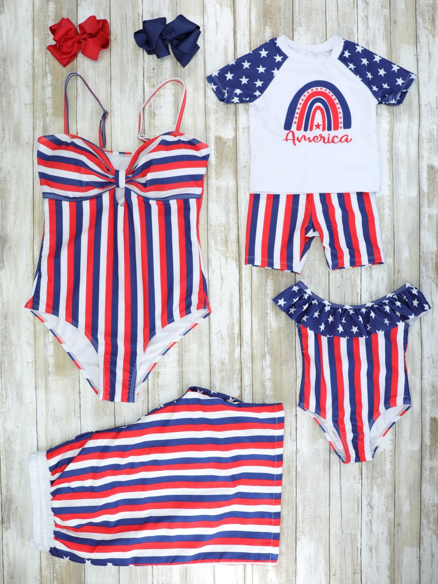 Family Red, White, & Blue Pinstriped Swimsuit - Marie Nicole Clothing