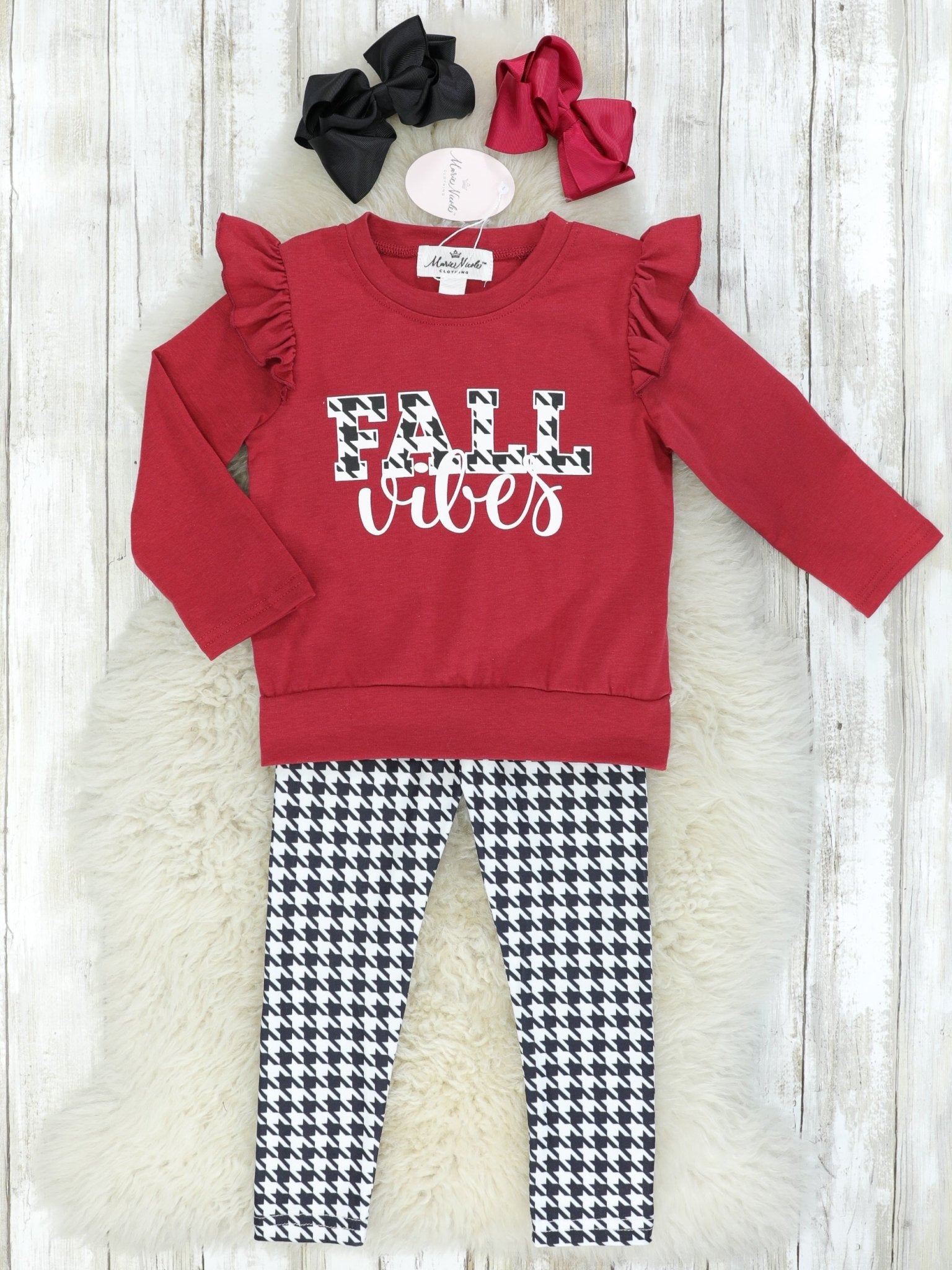 Houndstooth "Fall Vibes" Ruffle Outfit - Marie Nicole Clothing