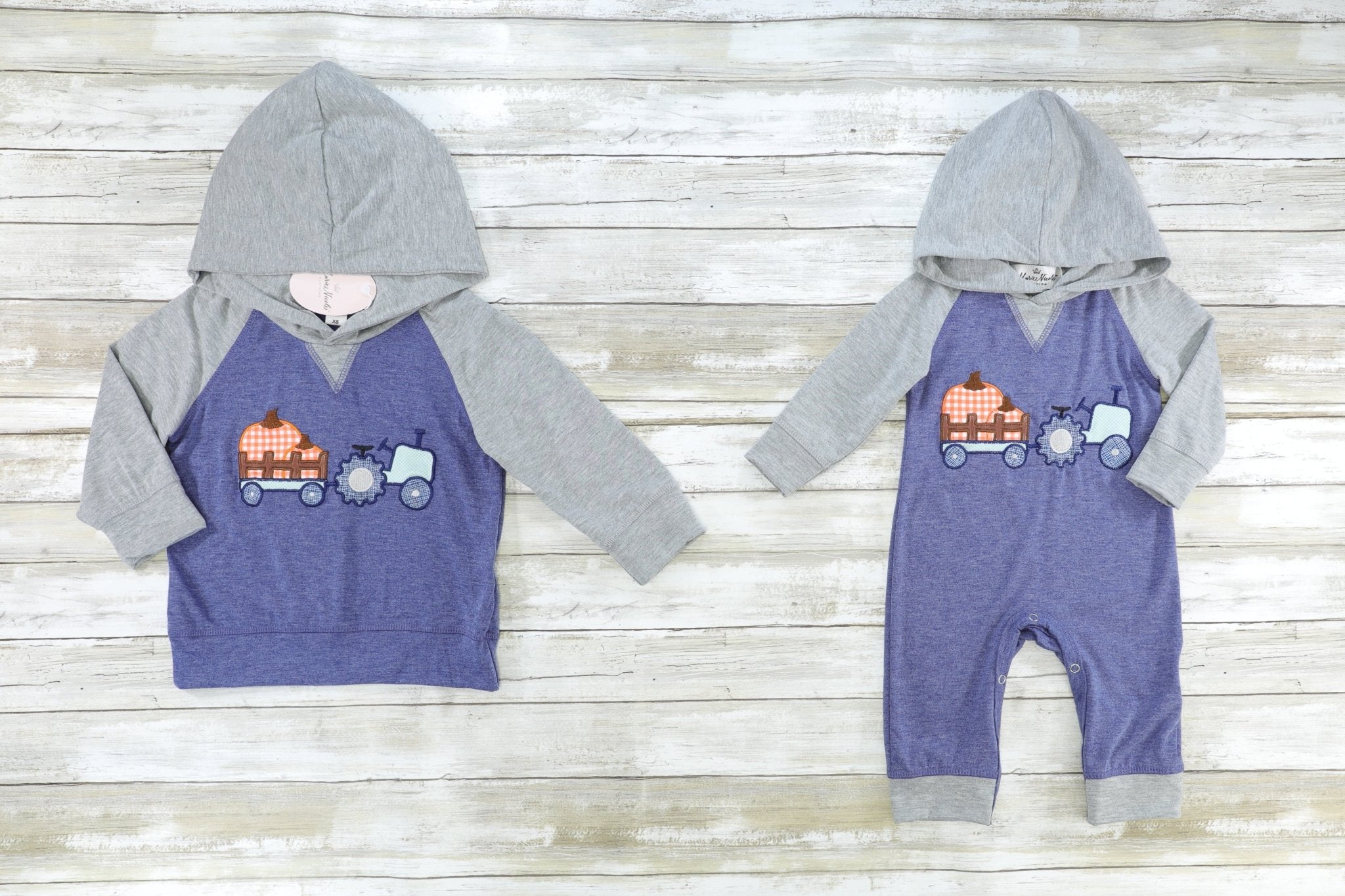Blue Pumpkin Farm Hoodie Romper - Marie Nicole Clothing