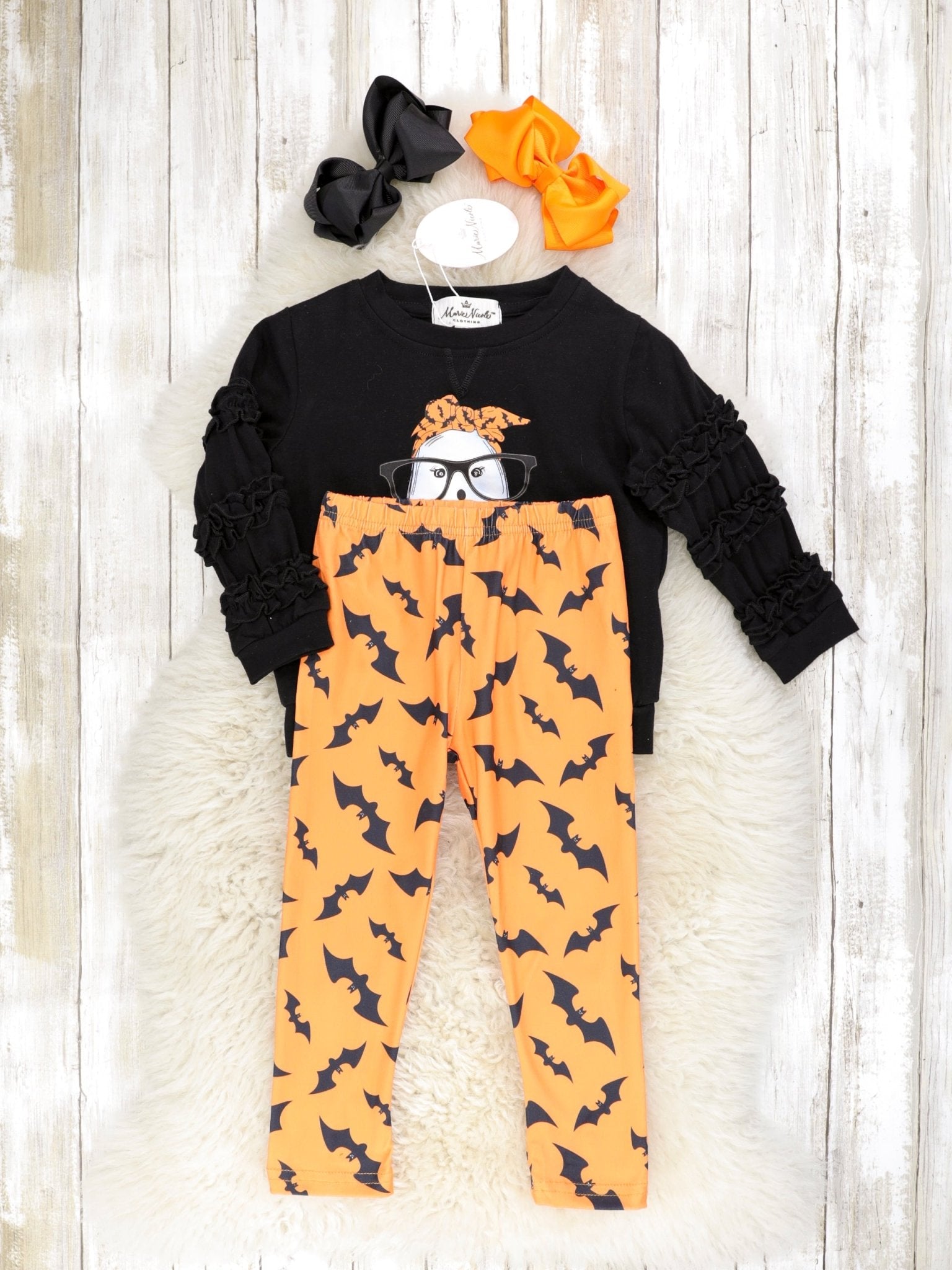 Bat Bandana Ghost Ruffle Top & Bottoms Outfit - Marie Nicole Clothing