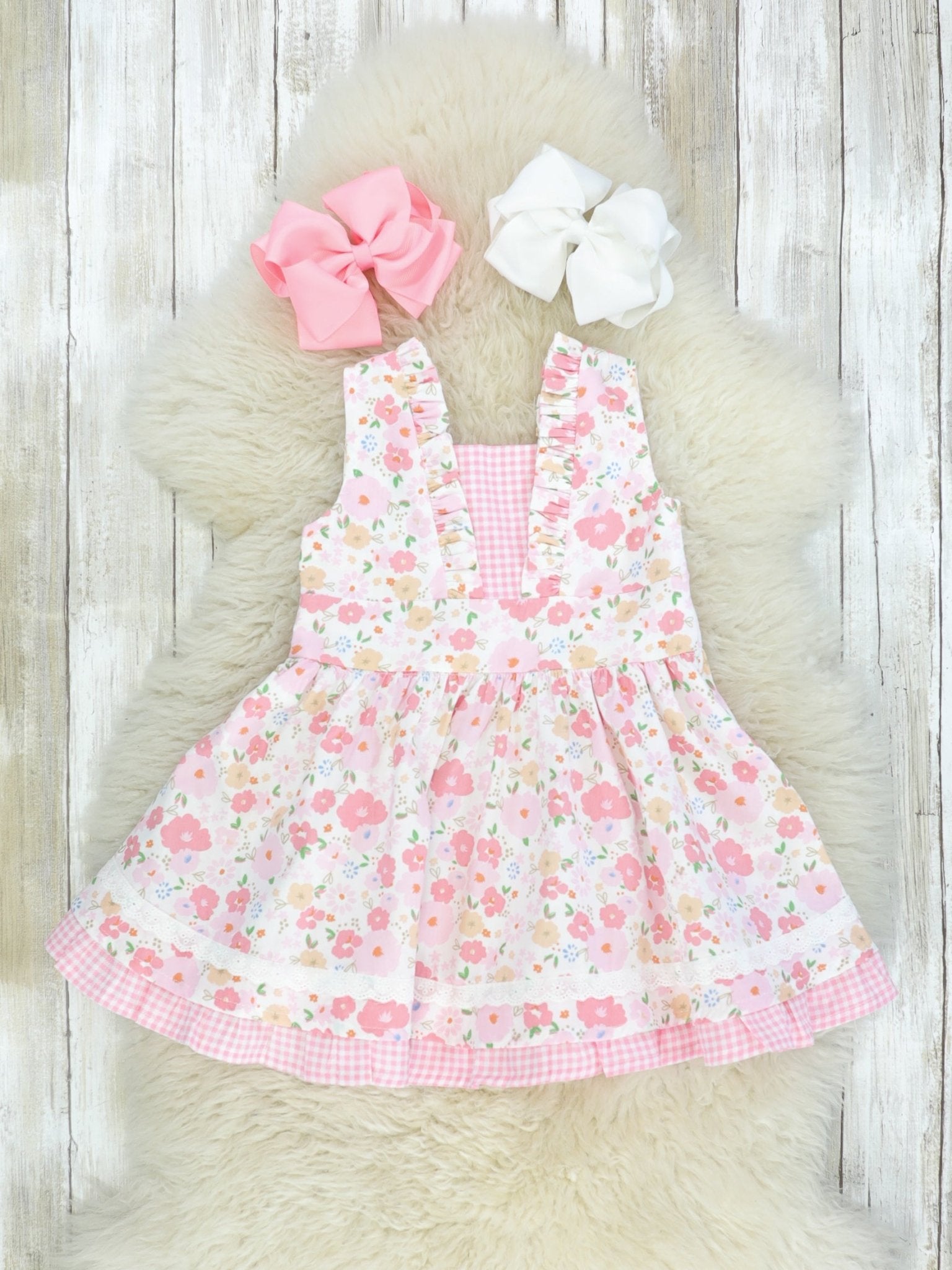 Pink Check Floral Dress - Marie Nicole Clothing