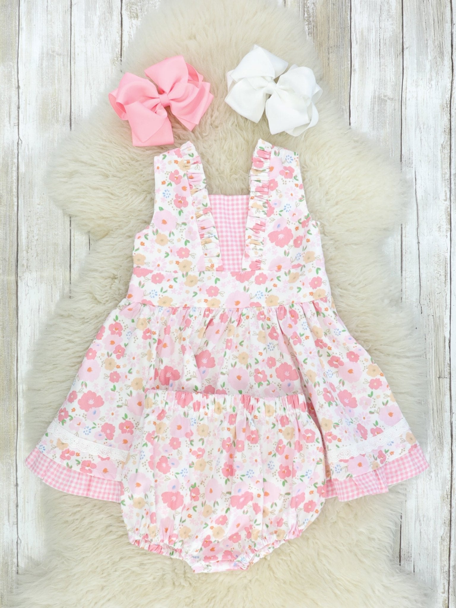 Pink Check Floral Dress - Marie Nicole Clothing