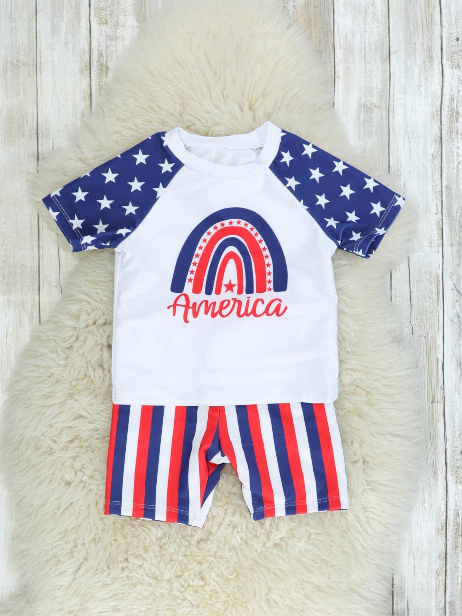Family Red, White, & Blue Pinstriped Swimsuit - Marie Nicole Clothing