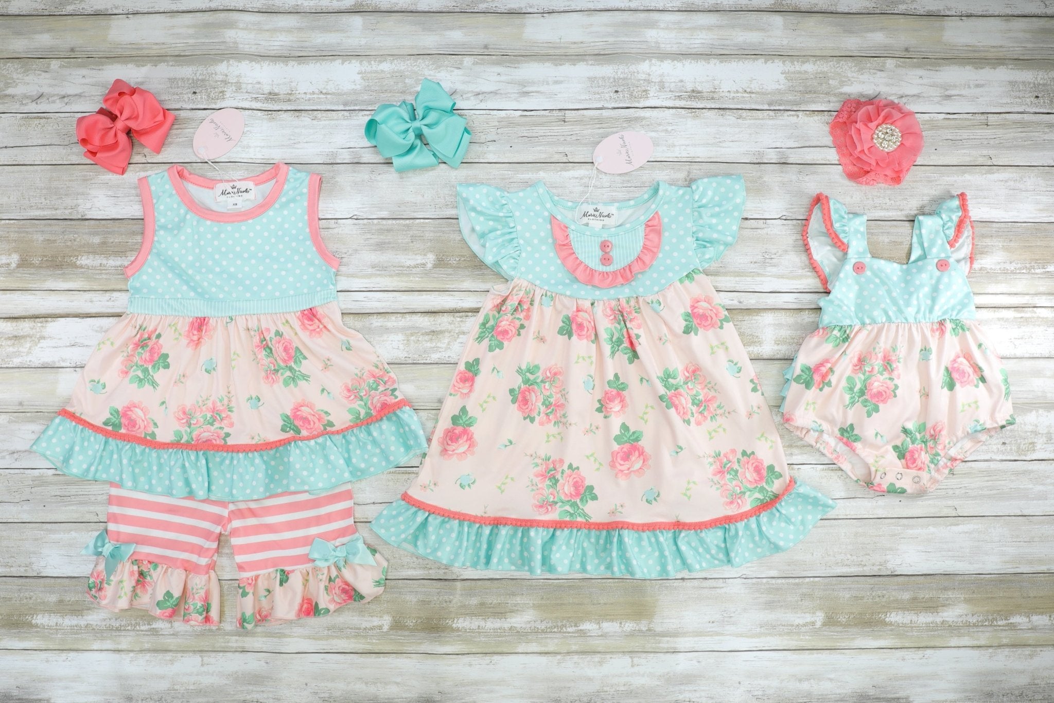 Blue Polka Dot Floral Ruffle Bubble Romper - Marie Nicole Clothing