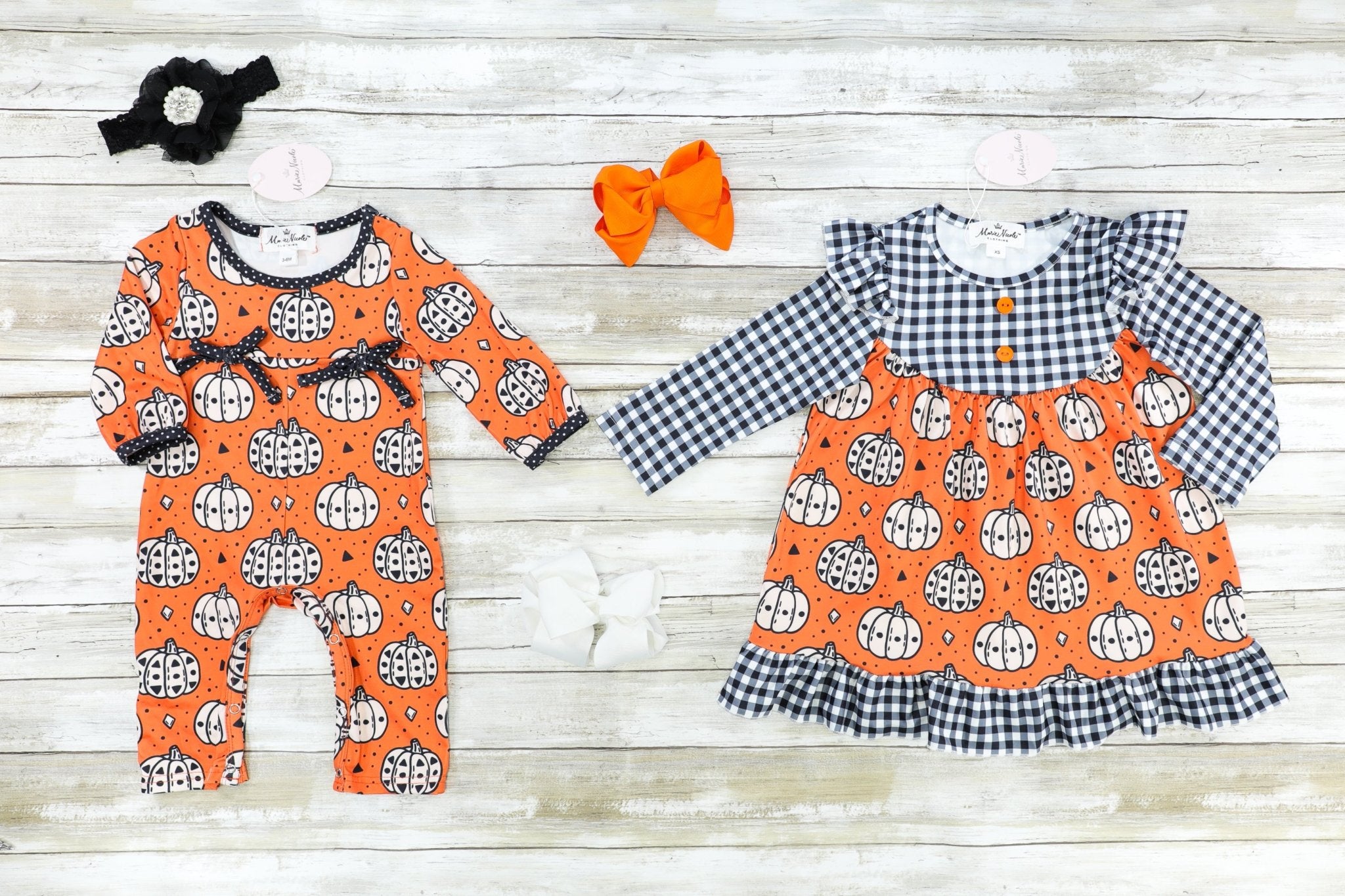 Orange Gingham Pumpkin Ruffle Dress - Marie Nicole Clothing