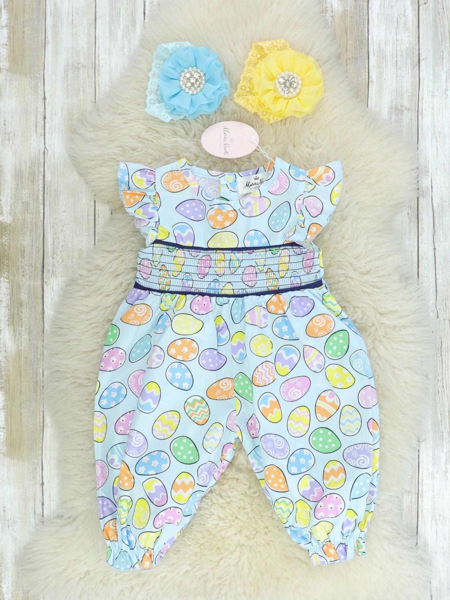 Easter Egg Smocked Ruffle Romper - Marie Nicole Clothing