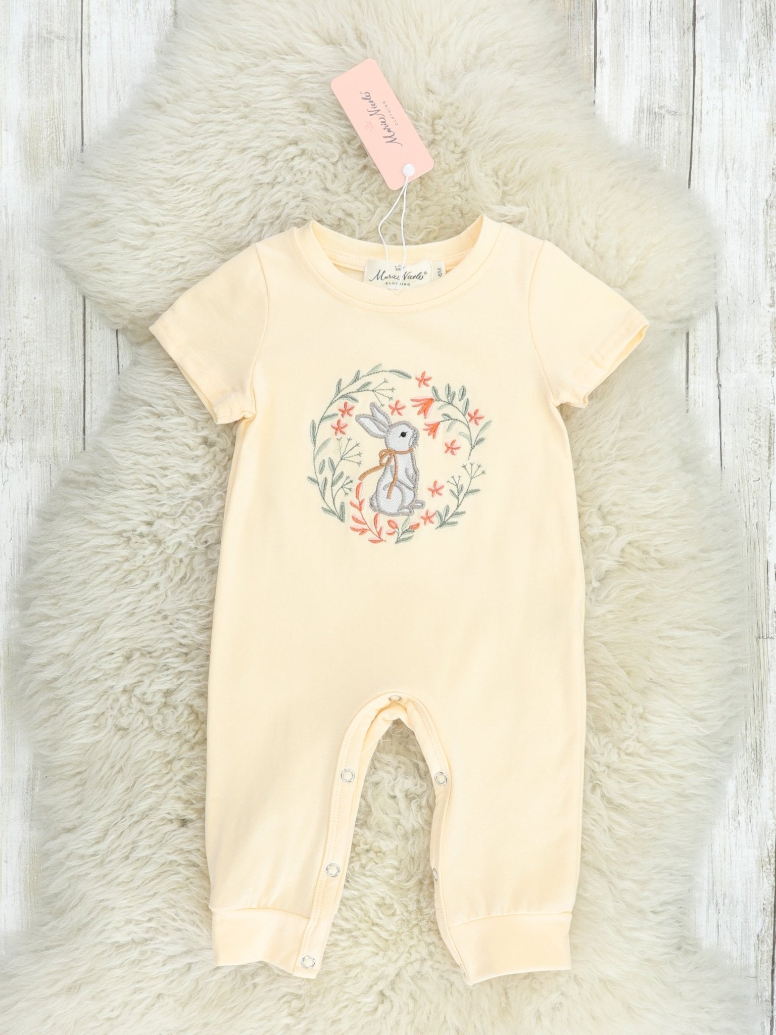 Pastel Yellow Floral Bunny Romper - Marie Nicole Clothing