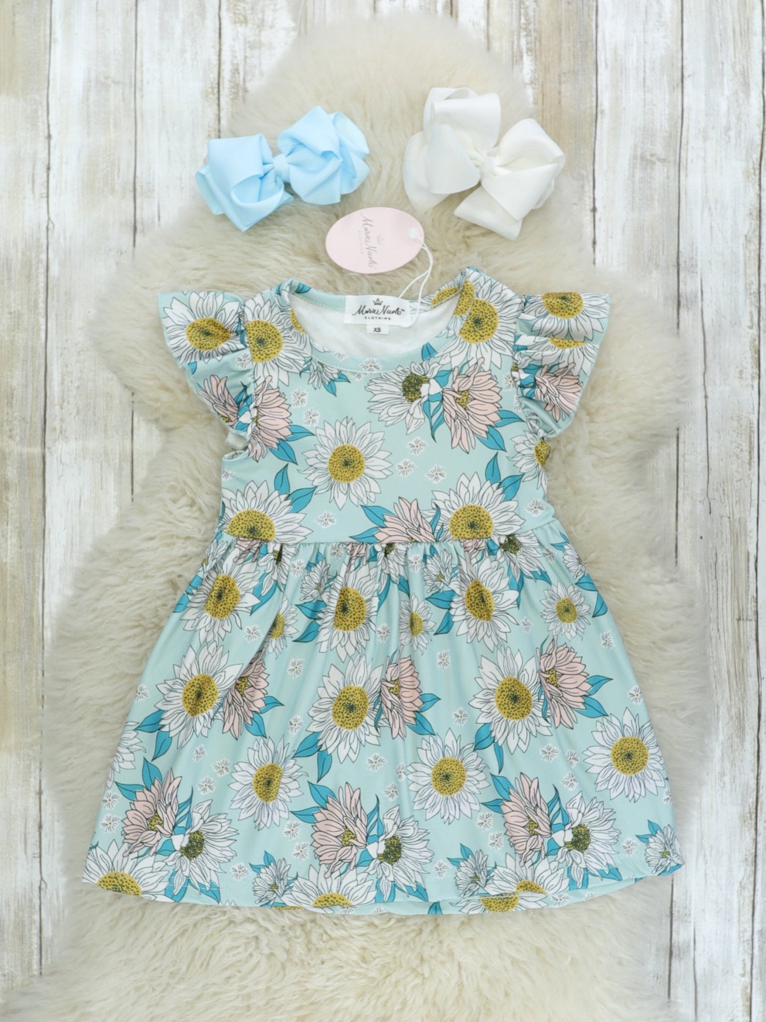 Powder Blue Sunflower Swing Dress - Marie Nicole Clothing
