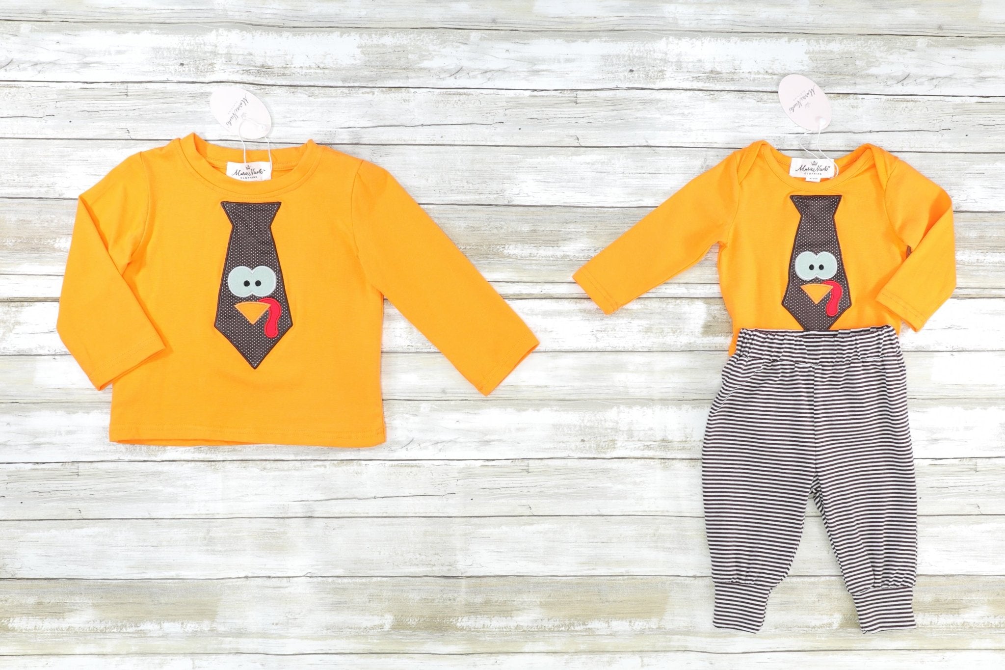 Orange Turkey Tie Long Sleeve Shirt - Marie Nicole Clothing