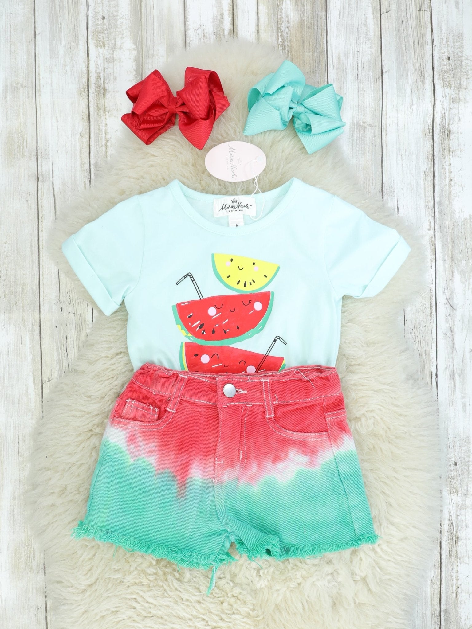 Watermelon Tie Top & Ombre Shorts Outfit - Marie Nicole Clothing