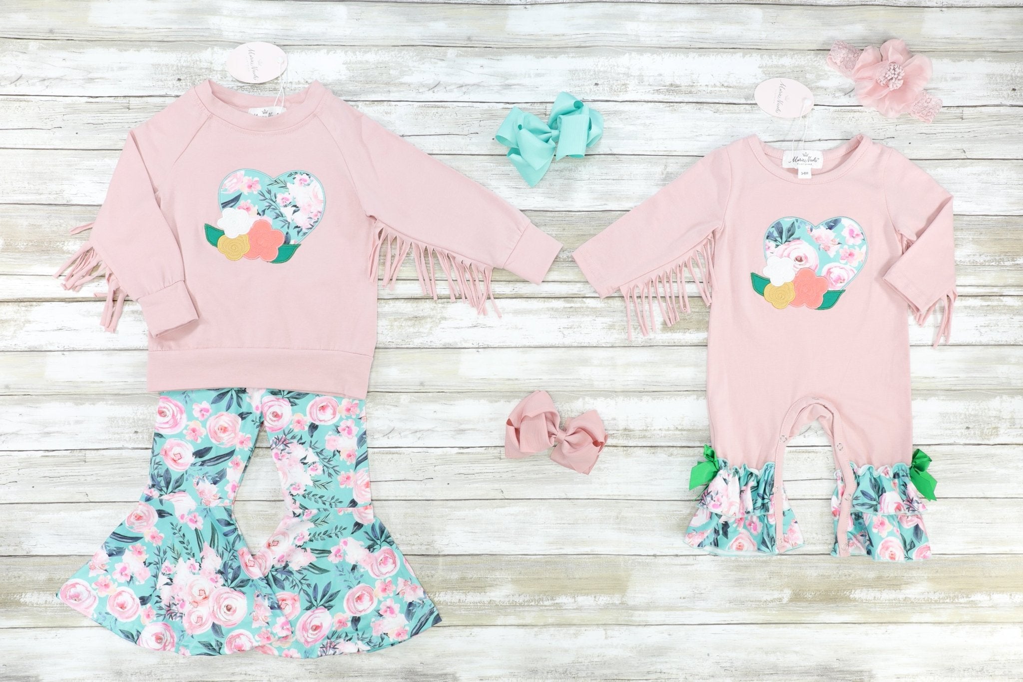 Mauve & Blue Roses Fringe Ruffle Romper - Marie Nicole Clothing
