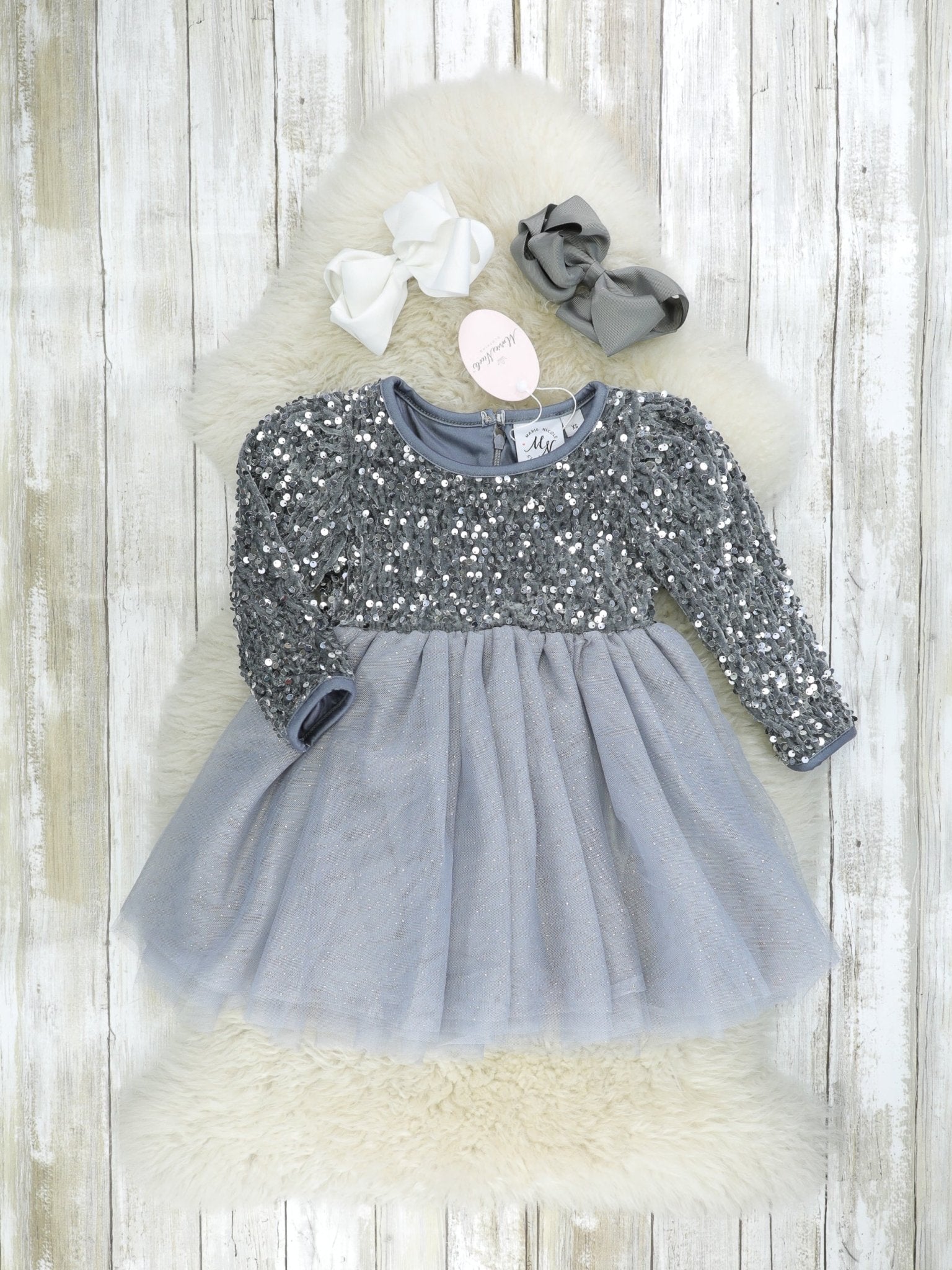 Silver Sparkly Tulle Dress - Marie Nicole Clothing