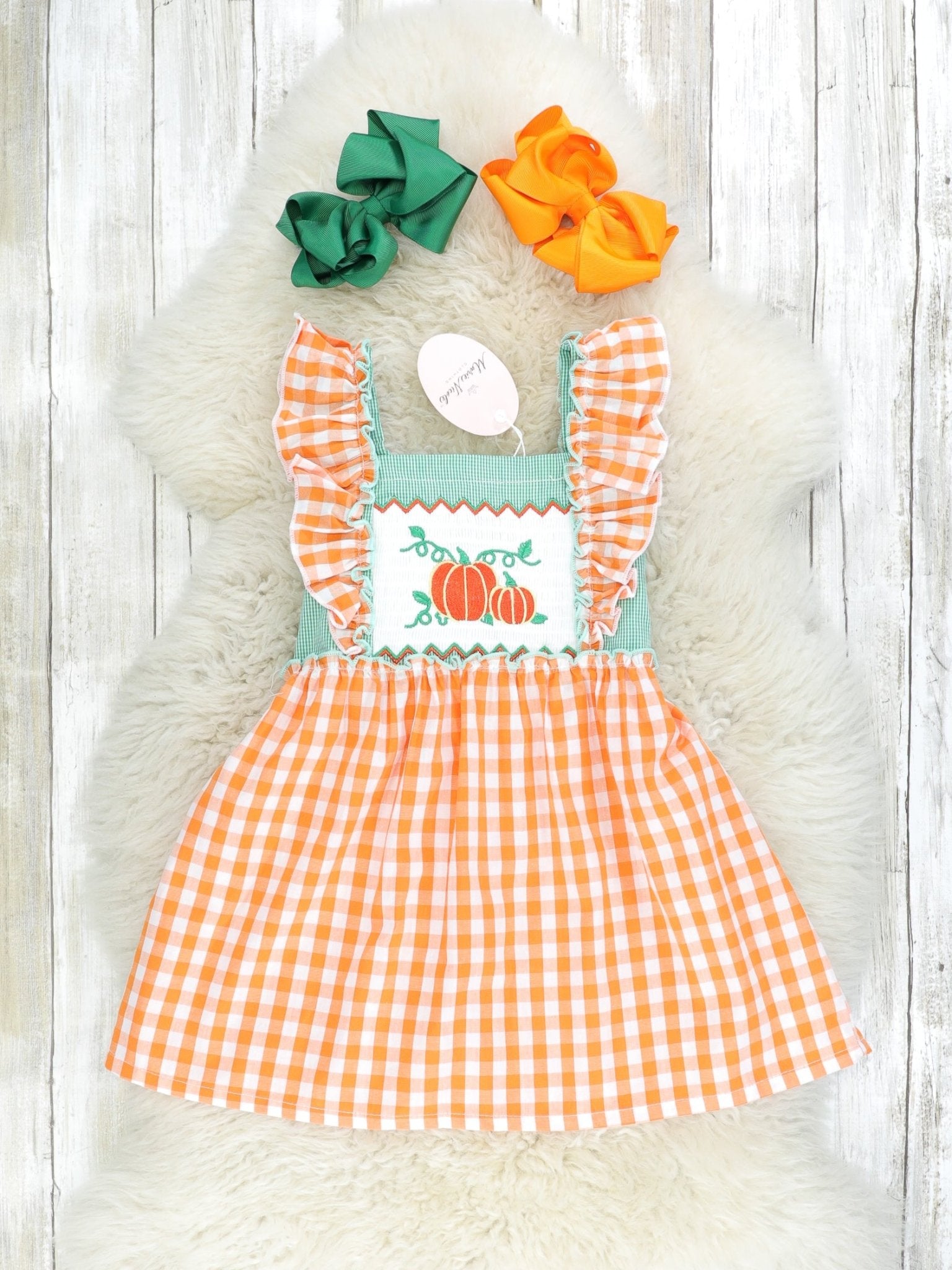 Orange Gingham Pumpkin Tank Dress - Marie Nicole Clothing