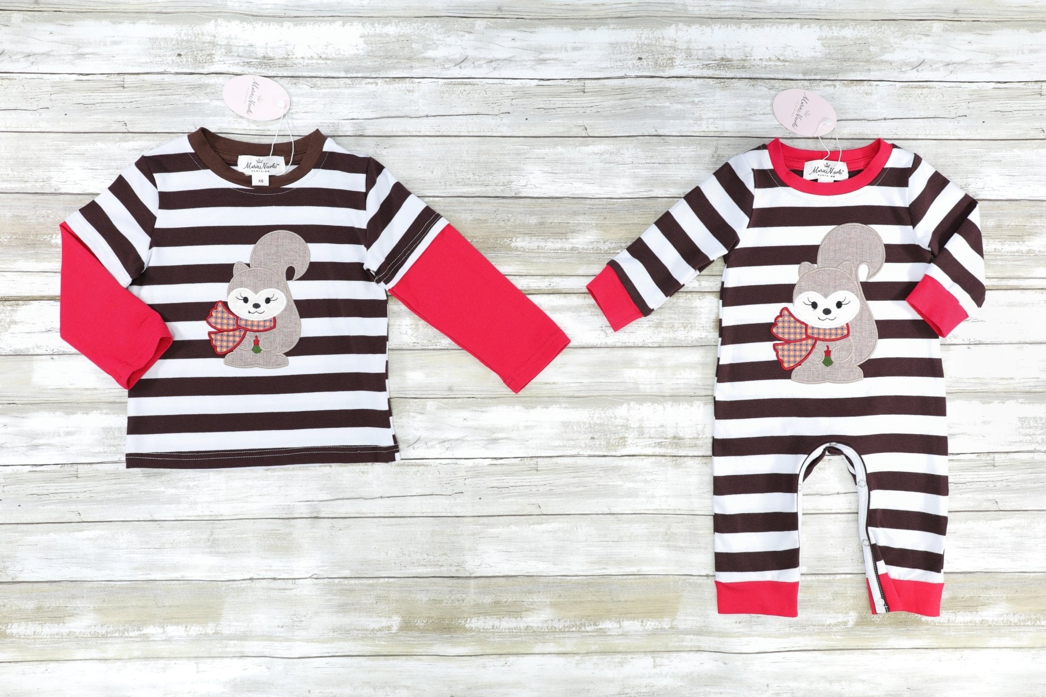 Striped Squirrel Romper - Marie Nicole Clothing