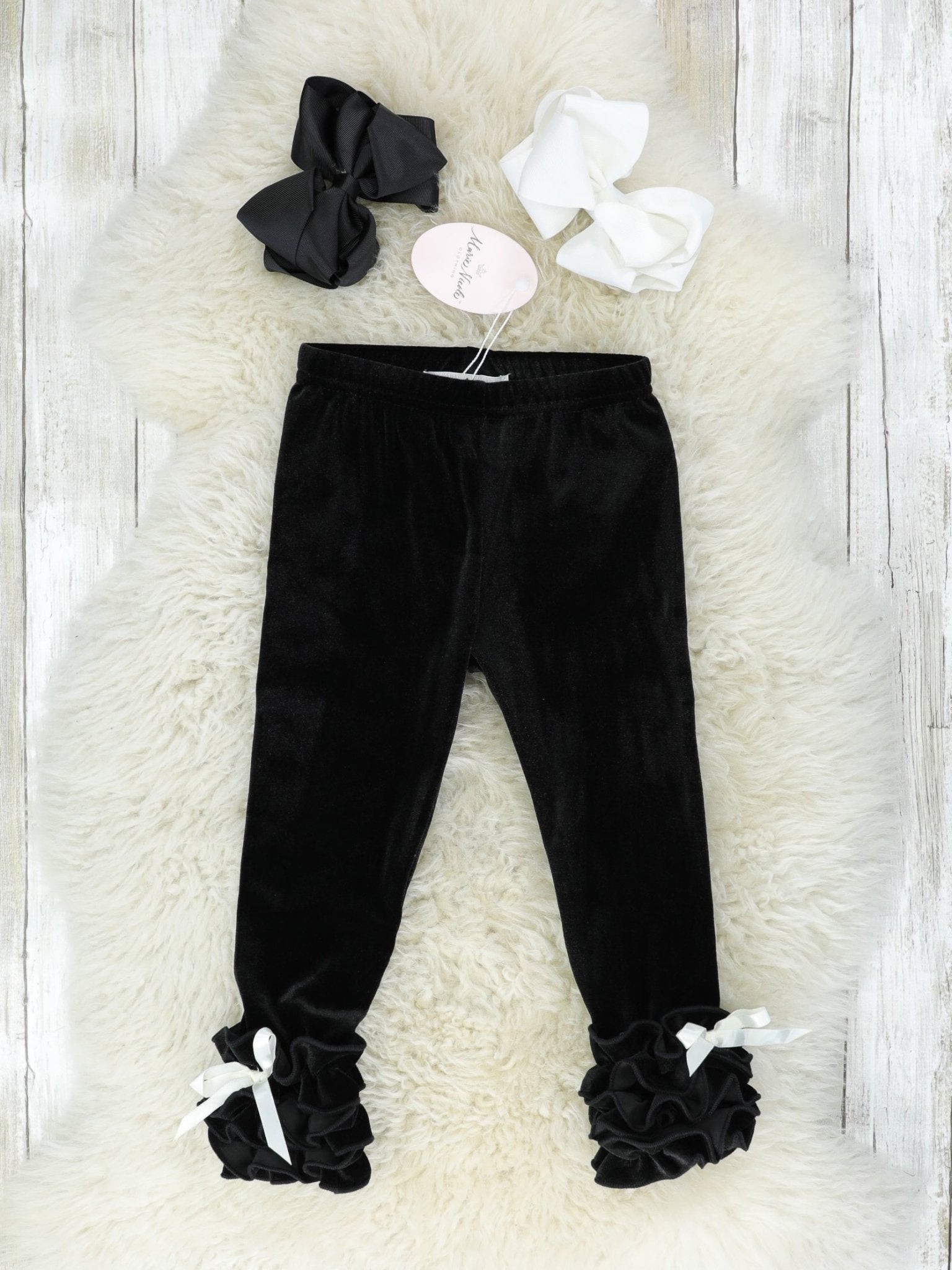 Black Velvet Ruffle Leggings - Marie Nicole Clothing