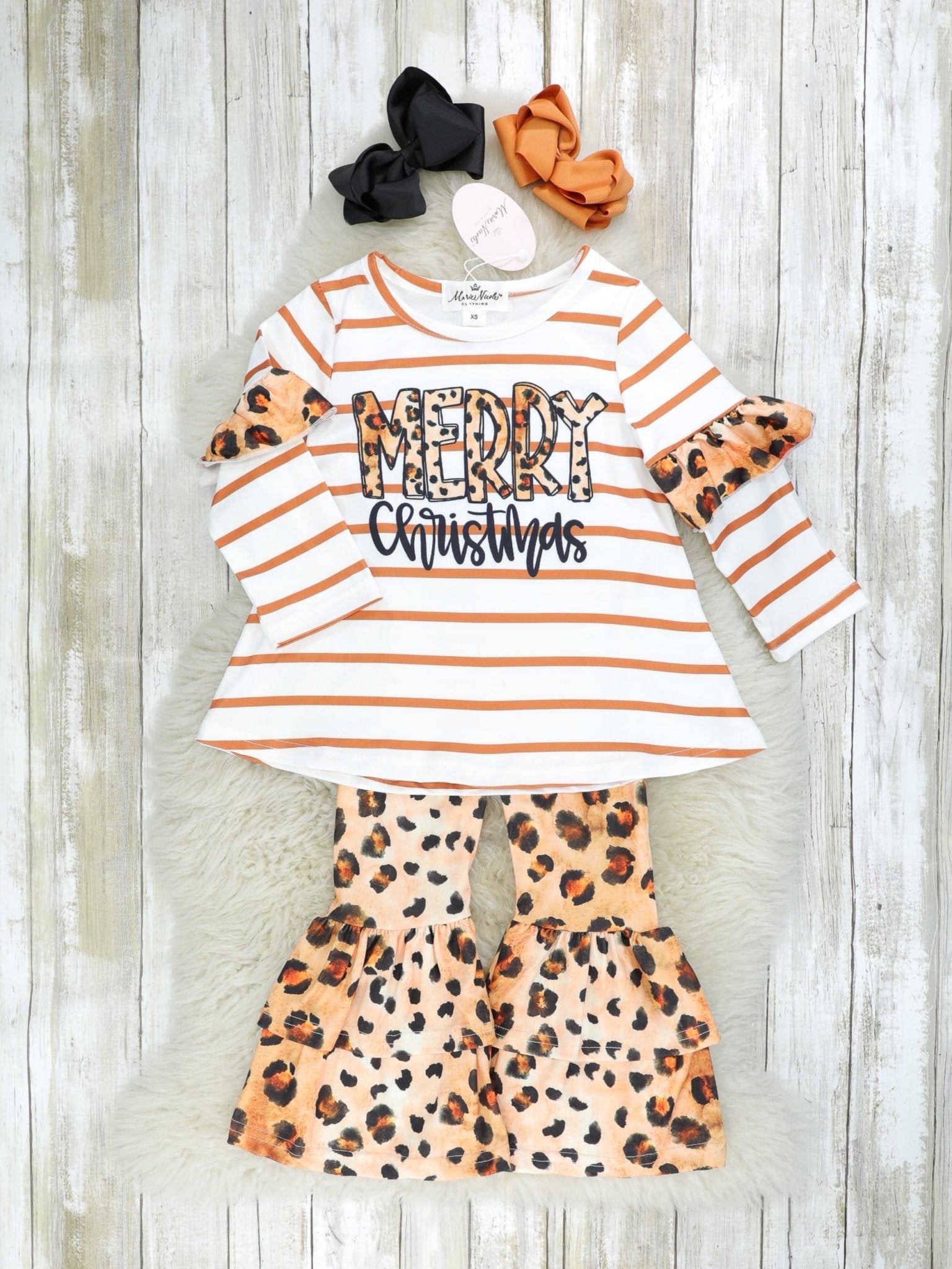 Leopard "Merry Christmas" Ruffle Outfit - Marie Nicole Clothing