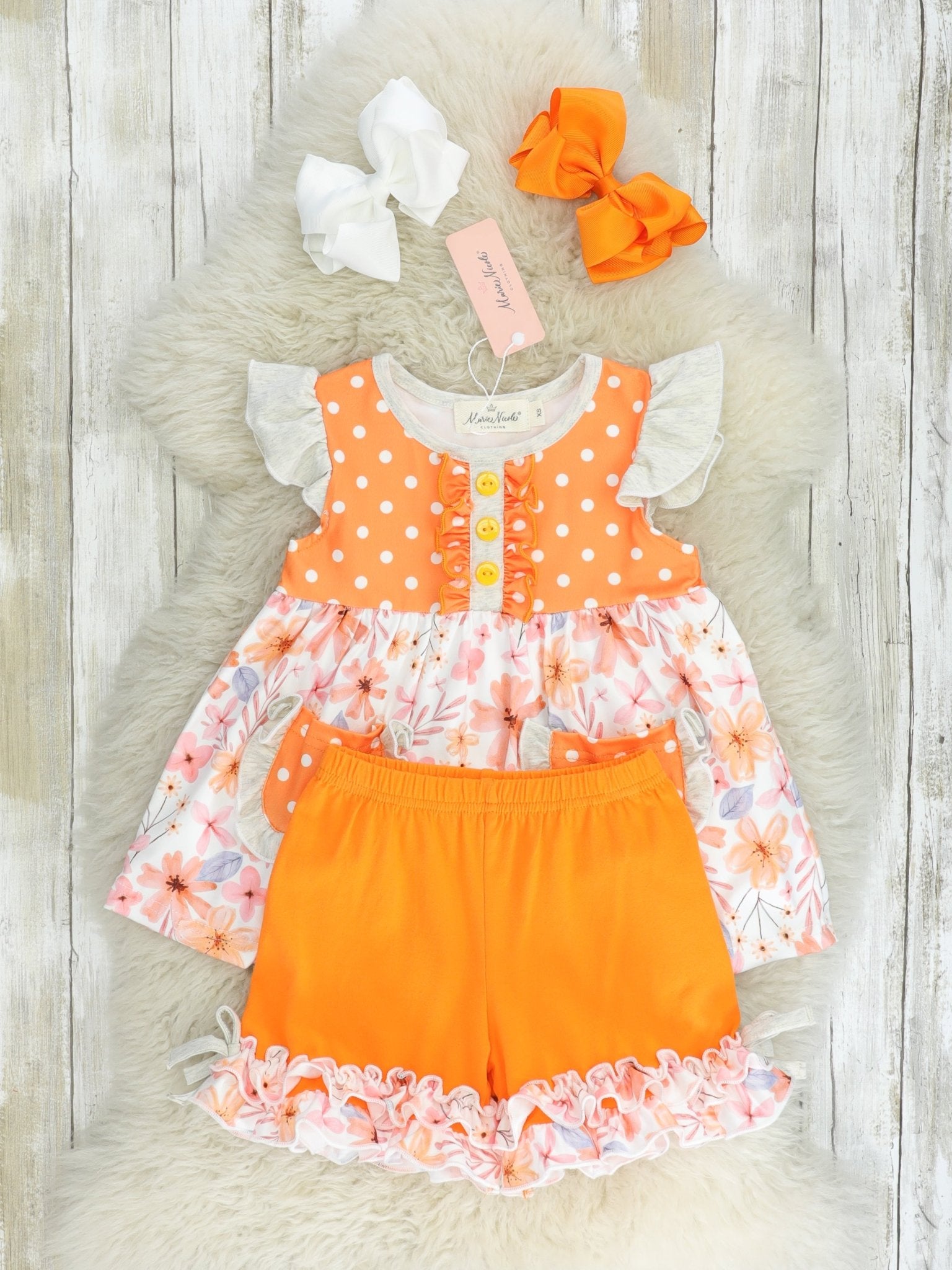 Orange Watercolor Daisy Ruffle Outfit - Marie Nicole Clothing