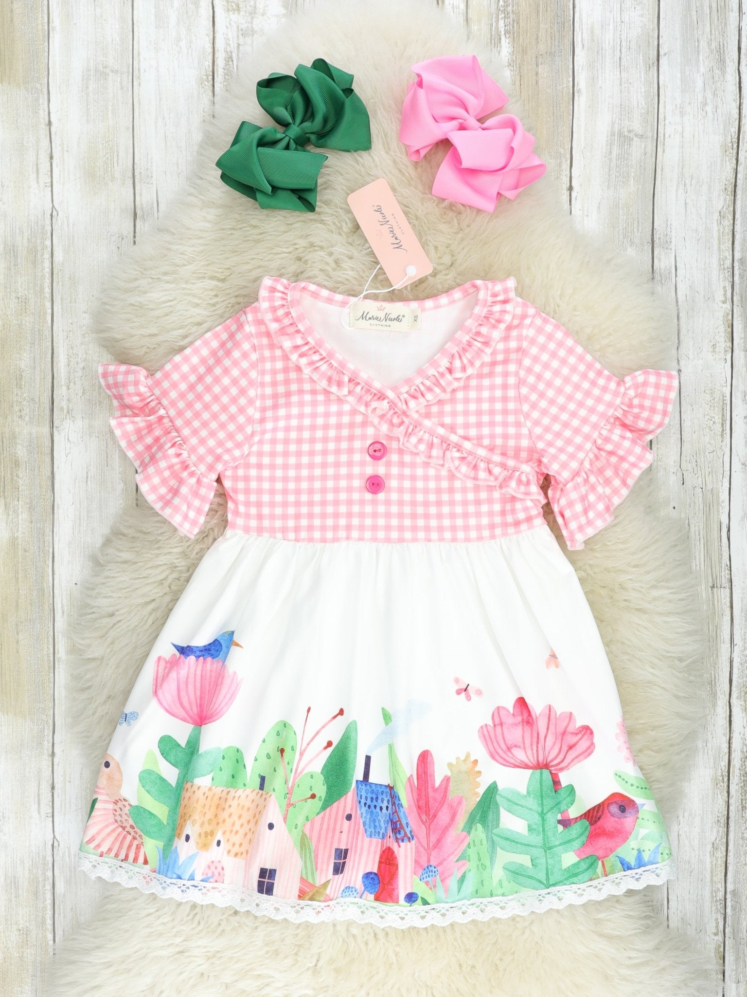 Pink Gingham Garden Ruffle Dress - Marie Nicole Clothing