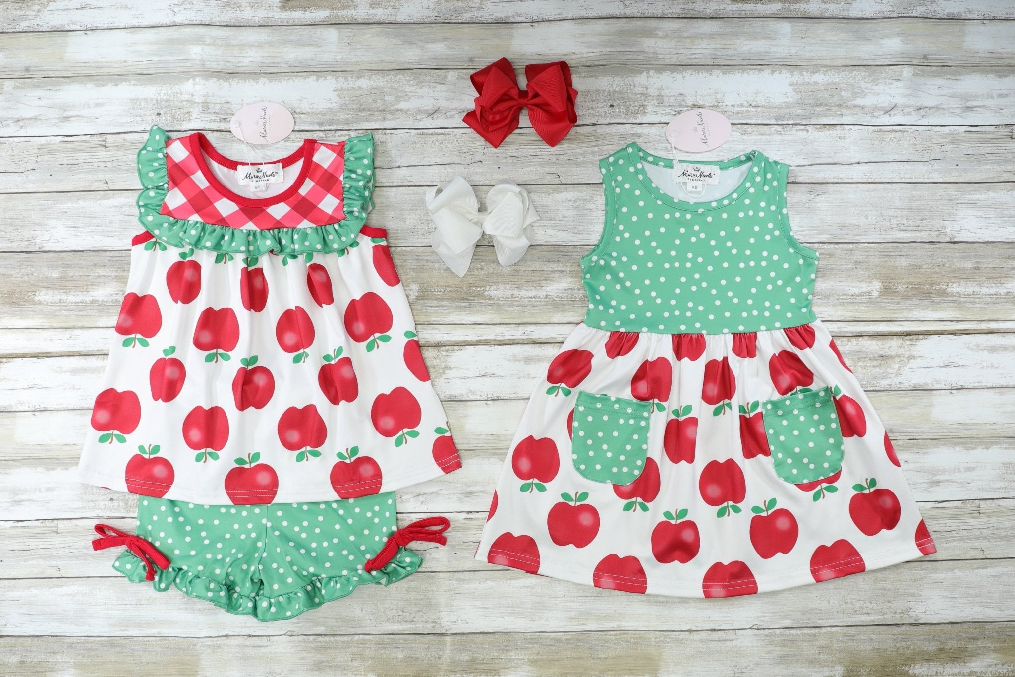 Red & Green Apple Ruffle Outfit - Marie Nicole Clothing