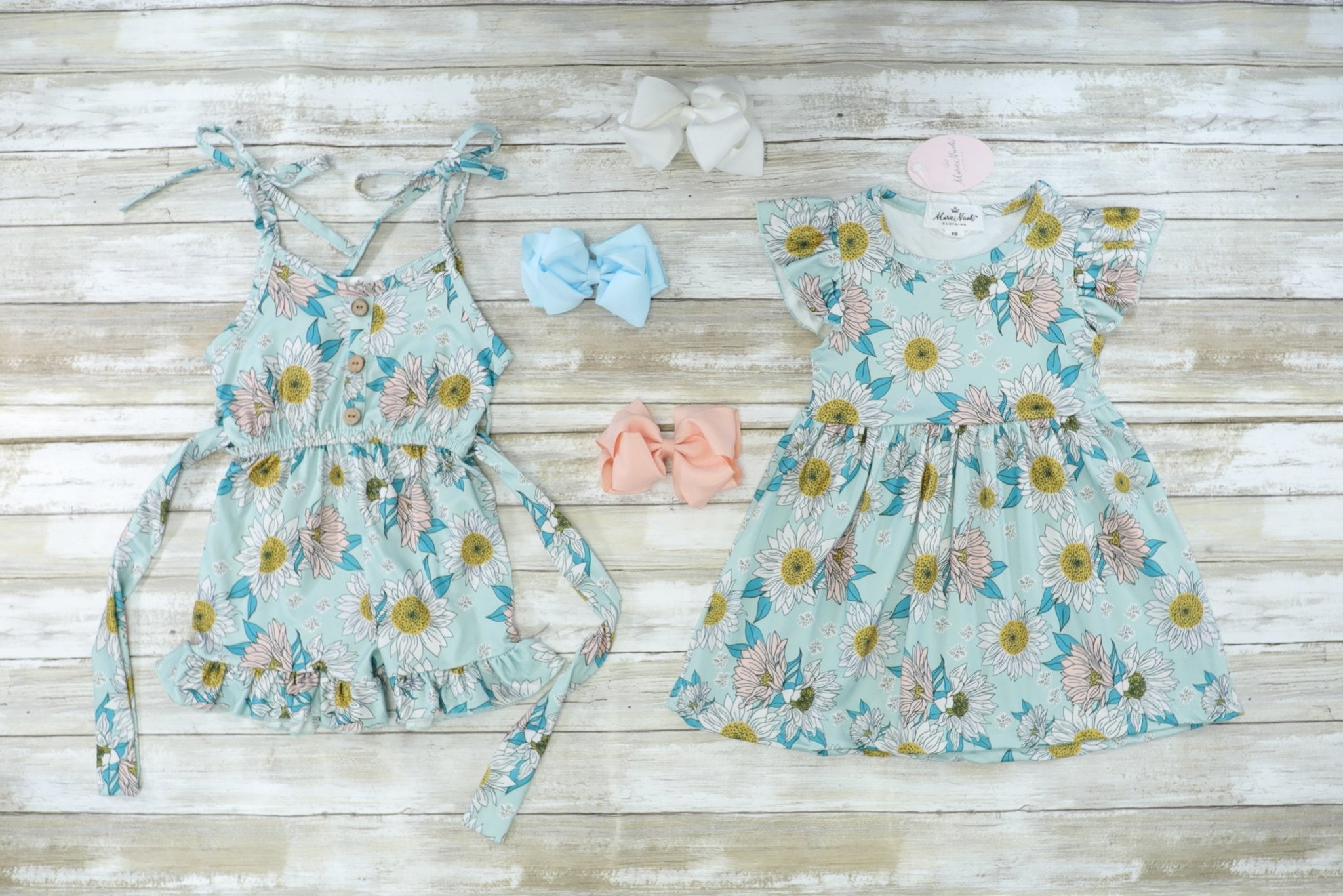 Powder Blue Sunflower Swing Dress - Marie Nicole Clothing